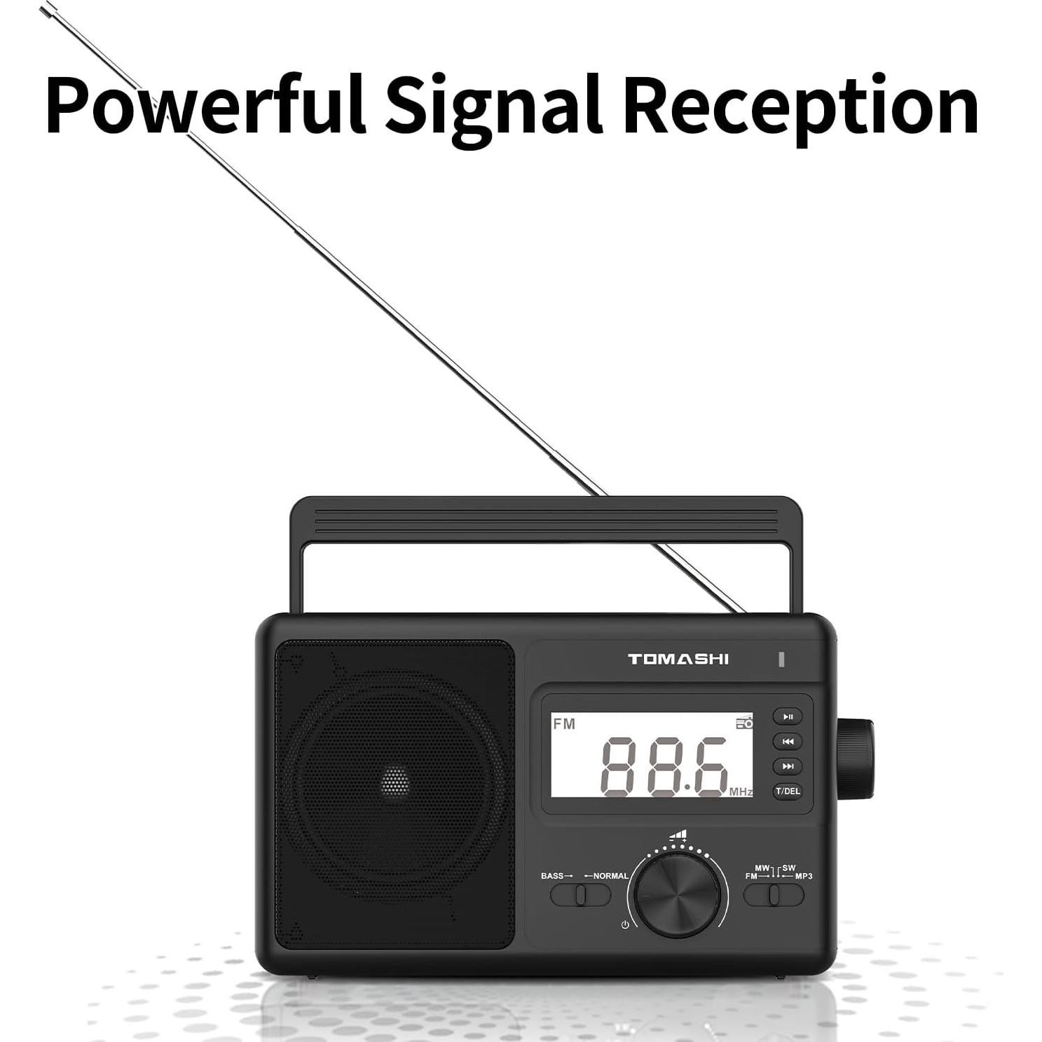 Radio portátil AM/FM/SW Tomashi T-24 con reloj y MP3