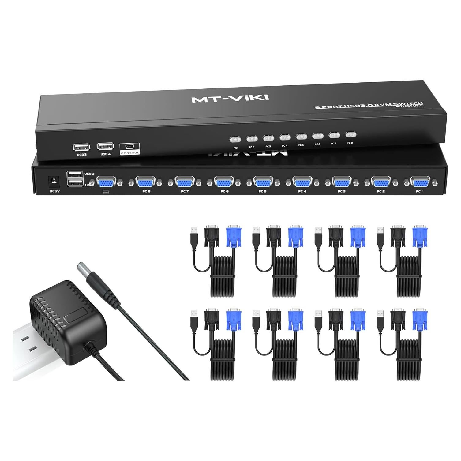 Interruptor KVM VGA 8 Puertos MT-VIKI 1080p con Cables
