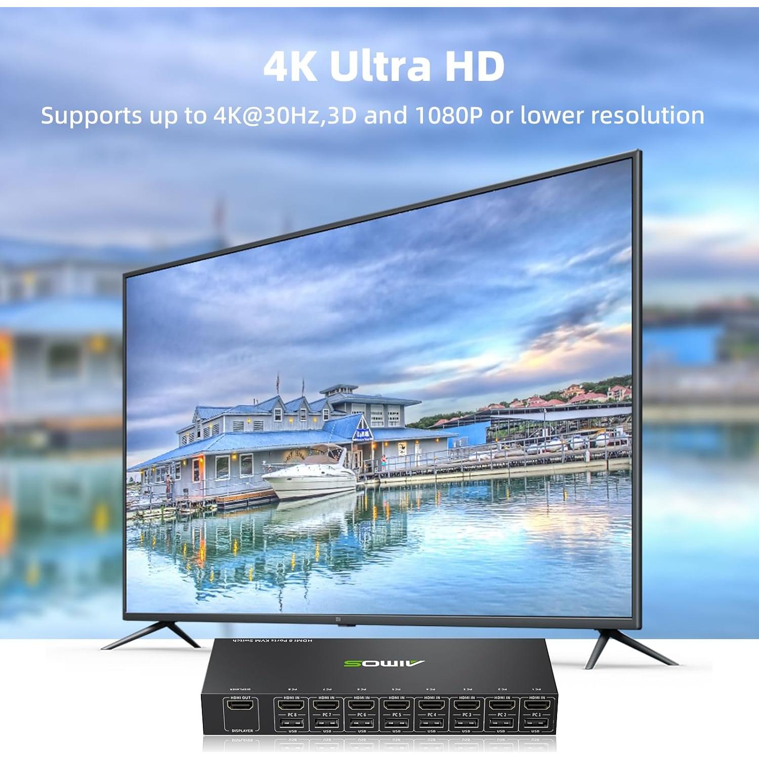 Interruptor KVM HDMI 8 Puertos 4K@30Hz NAWEN con Control Remoto