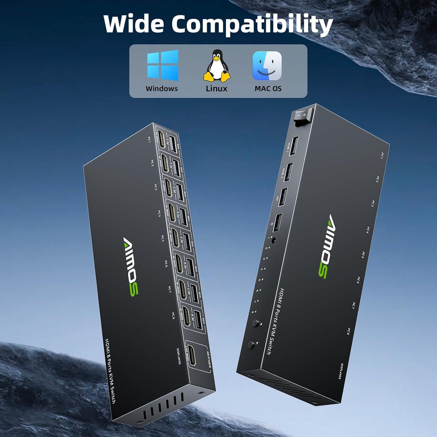 Interruptor KVM HDMI 8 Puertos 4K@30Hz NAWEN con Control Remoto