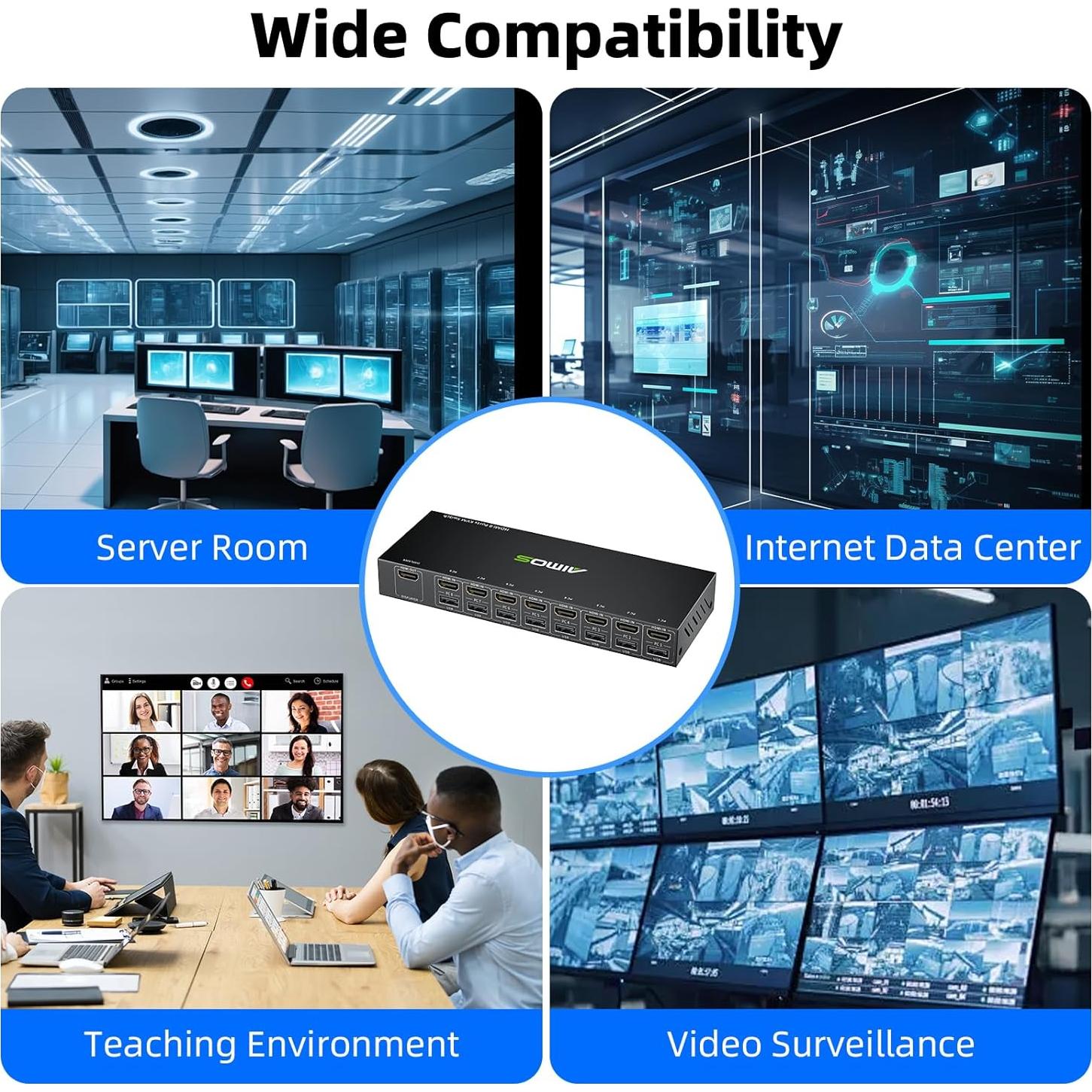 Interruptor KVM HDMI 8 Puertos 4K@30Hz NAWEN con Control Remoto