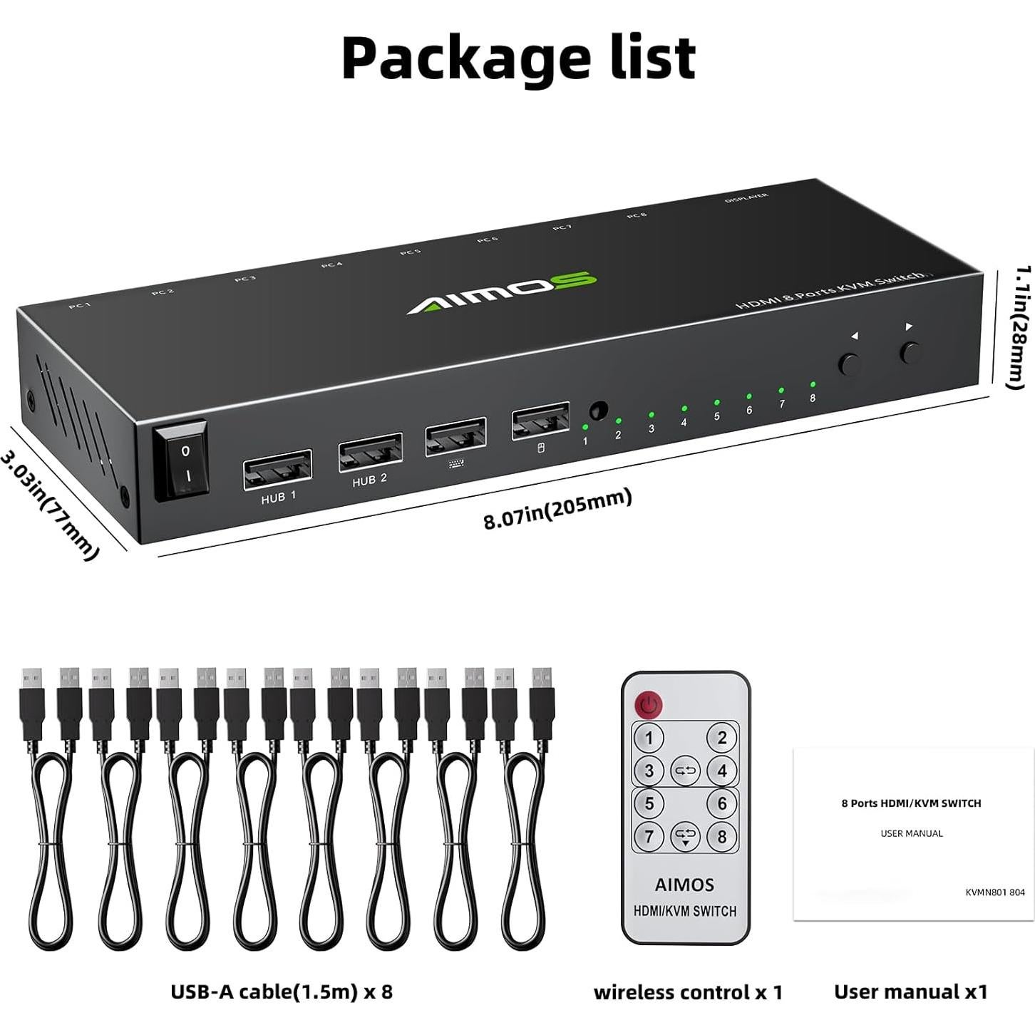 Interruptor KVM HDMI 8 Puertos 4K@30Hz NAWEN con Control Remoto