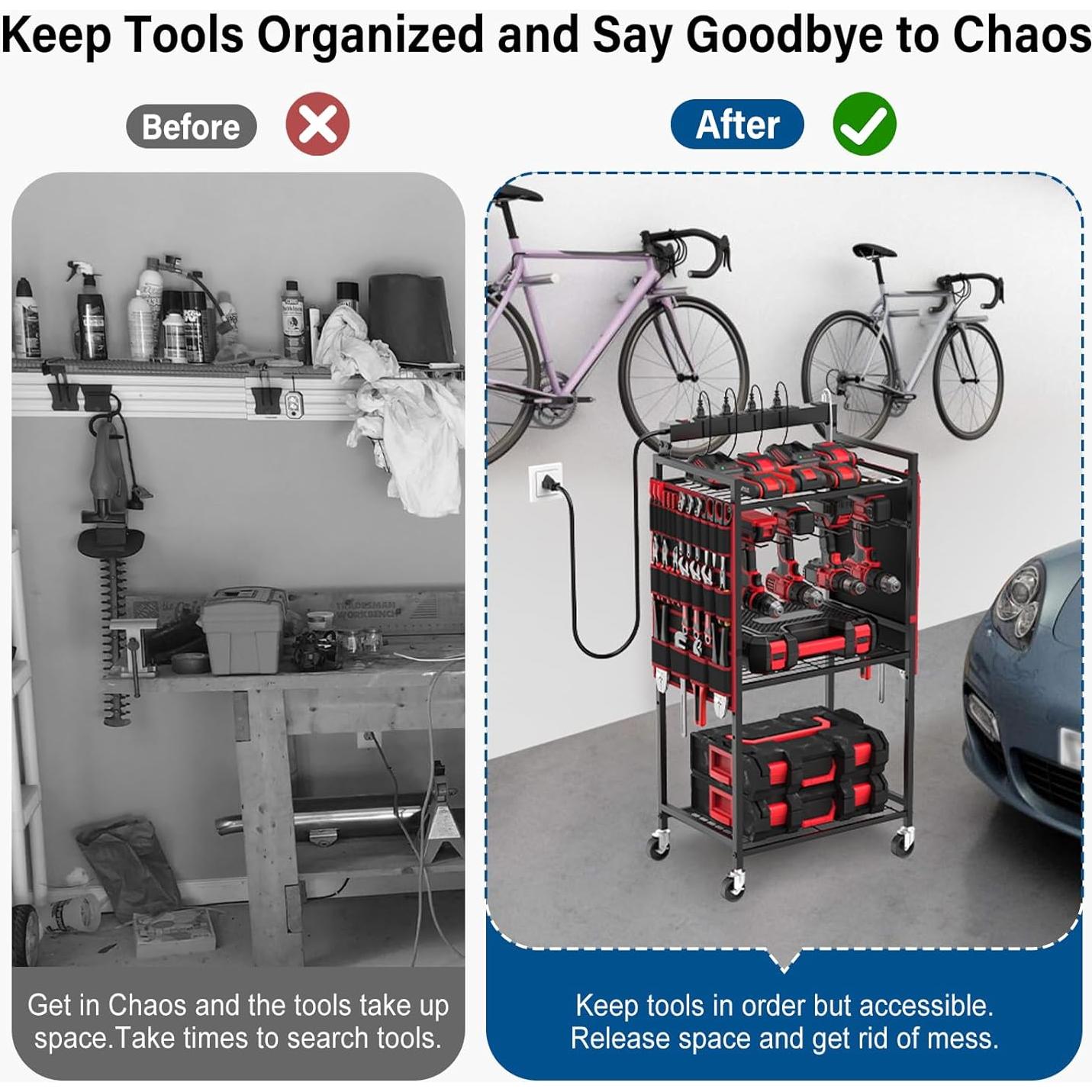 Carro Organizador de Herramientas Eléctricas JUNNUJ con 8 Salidas y Carga USB