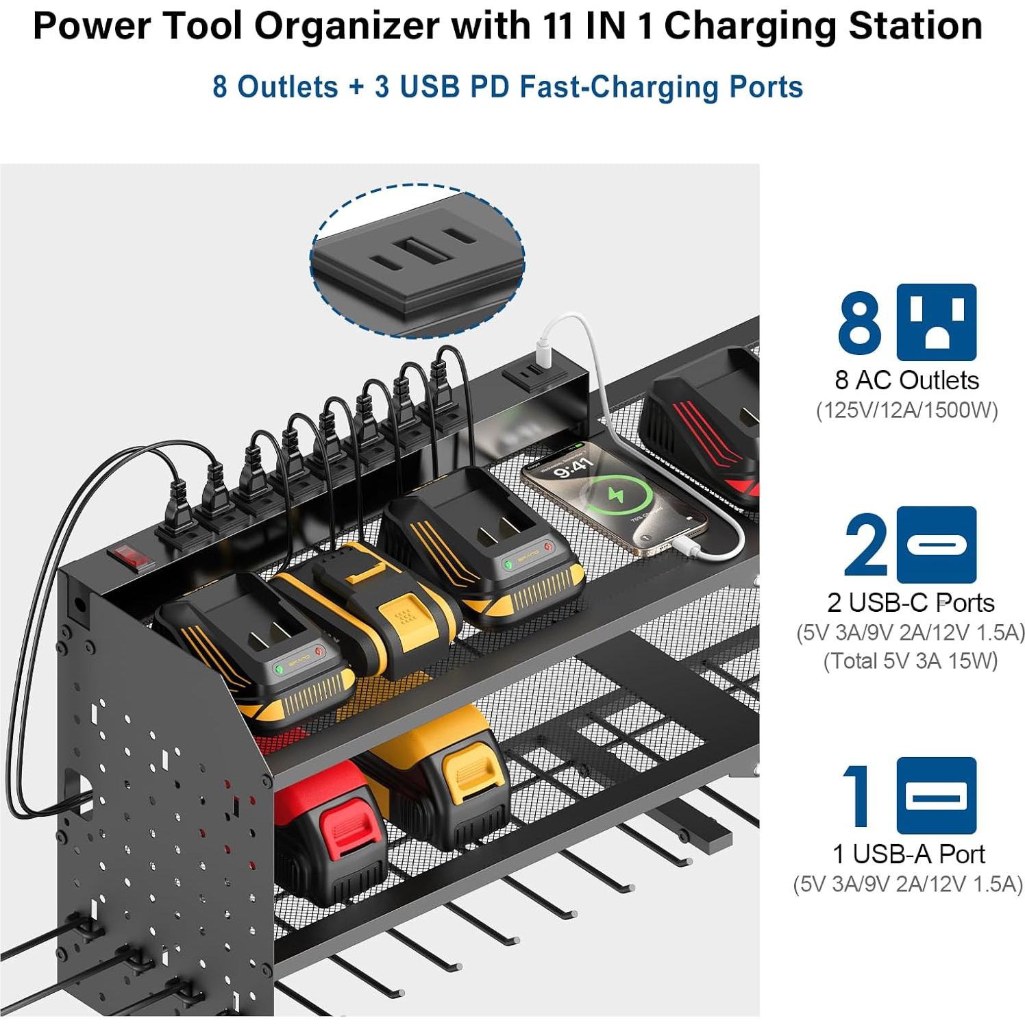 Organizador de Herramientas JUNNUJ Montado en Pared 3 Estantes