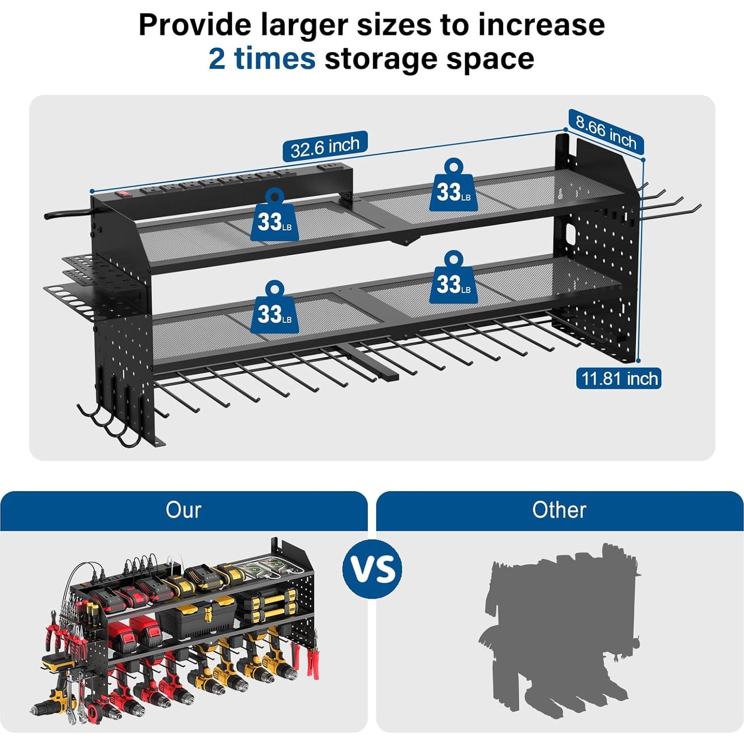 Organizador de Herramientas JUNNUJ Montado en Pared 3 Estantes