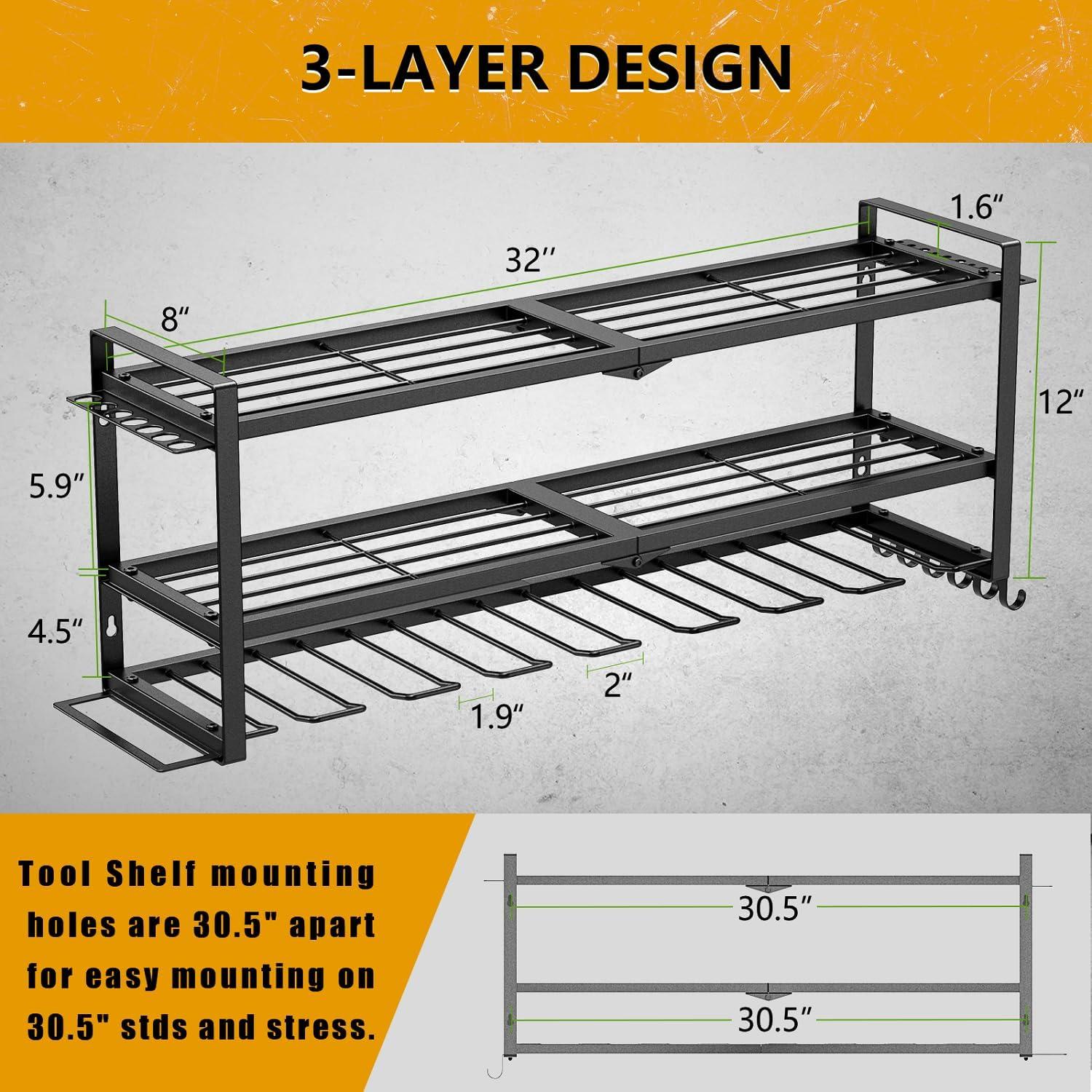 Organizador de Herramientas Tccxfot - Estante Pared 3 Capas 8 Taladros