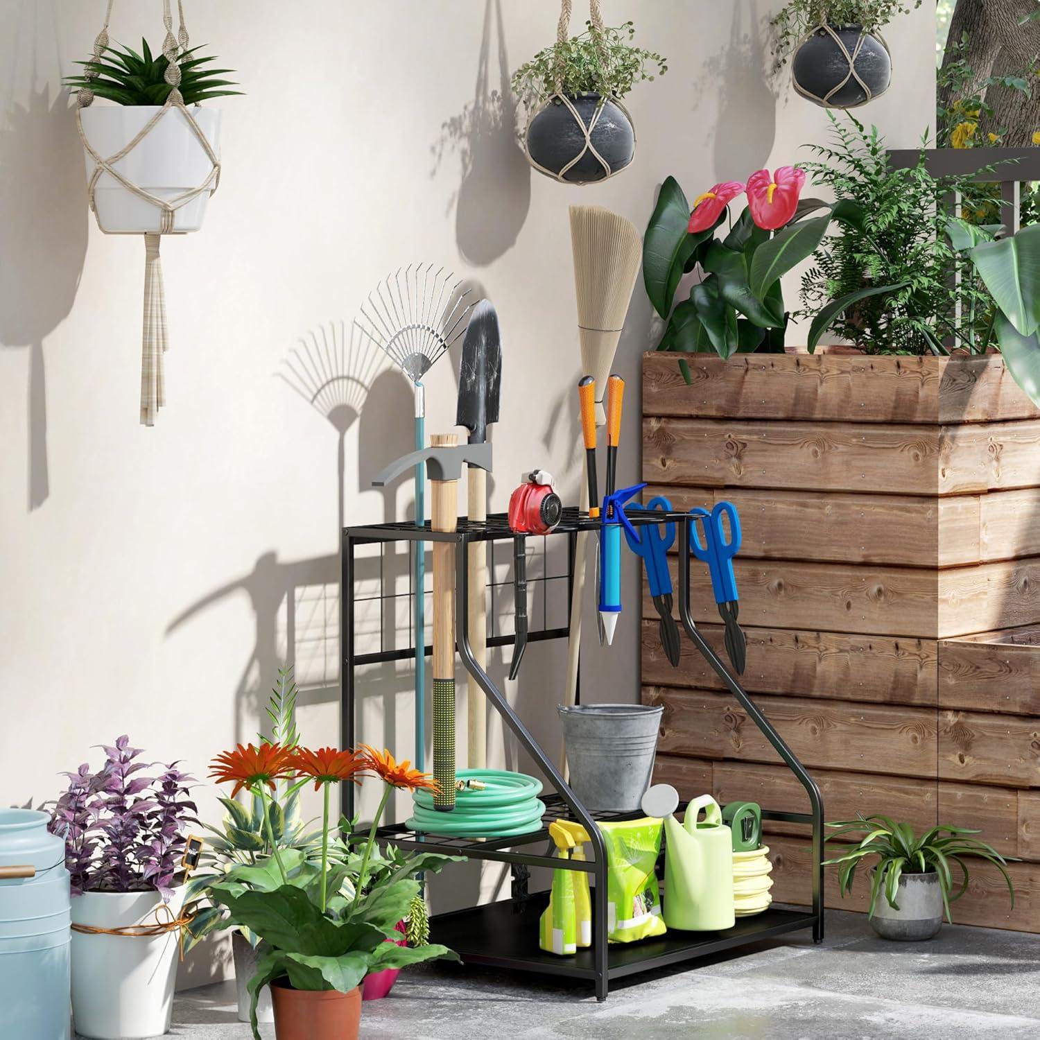 Organizador de Herramientas de Jardín Outsunny 3 Niveles Metal Naranja