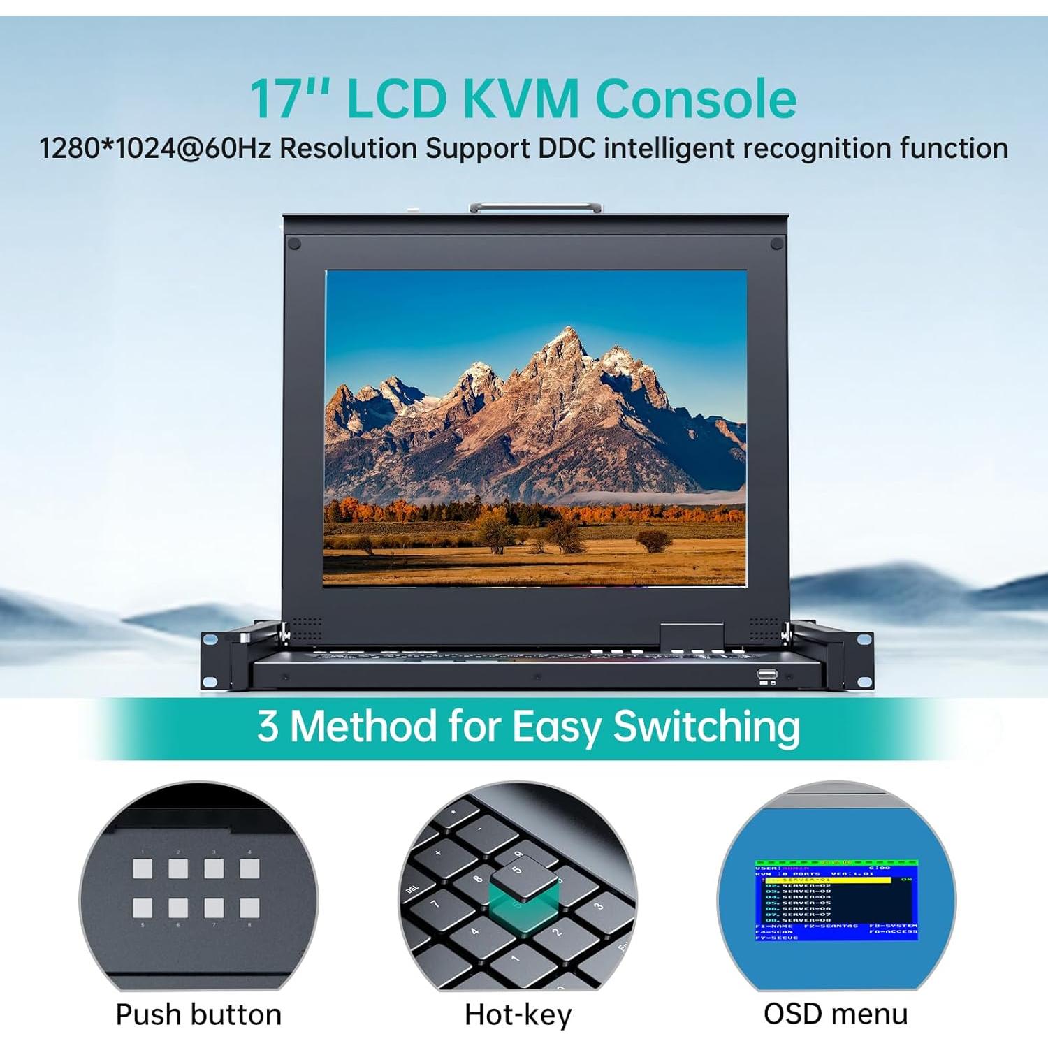 Consola KVM LCD 17" MT-VIKI 8 Puertos VGA Rack 1U