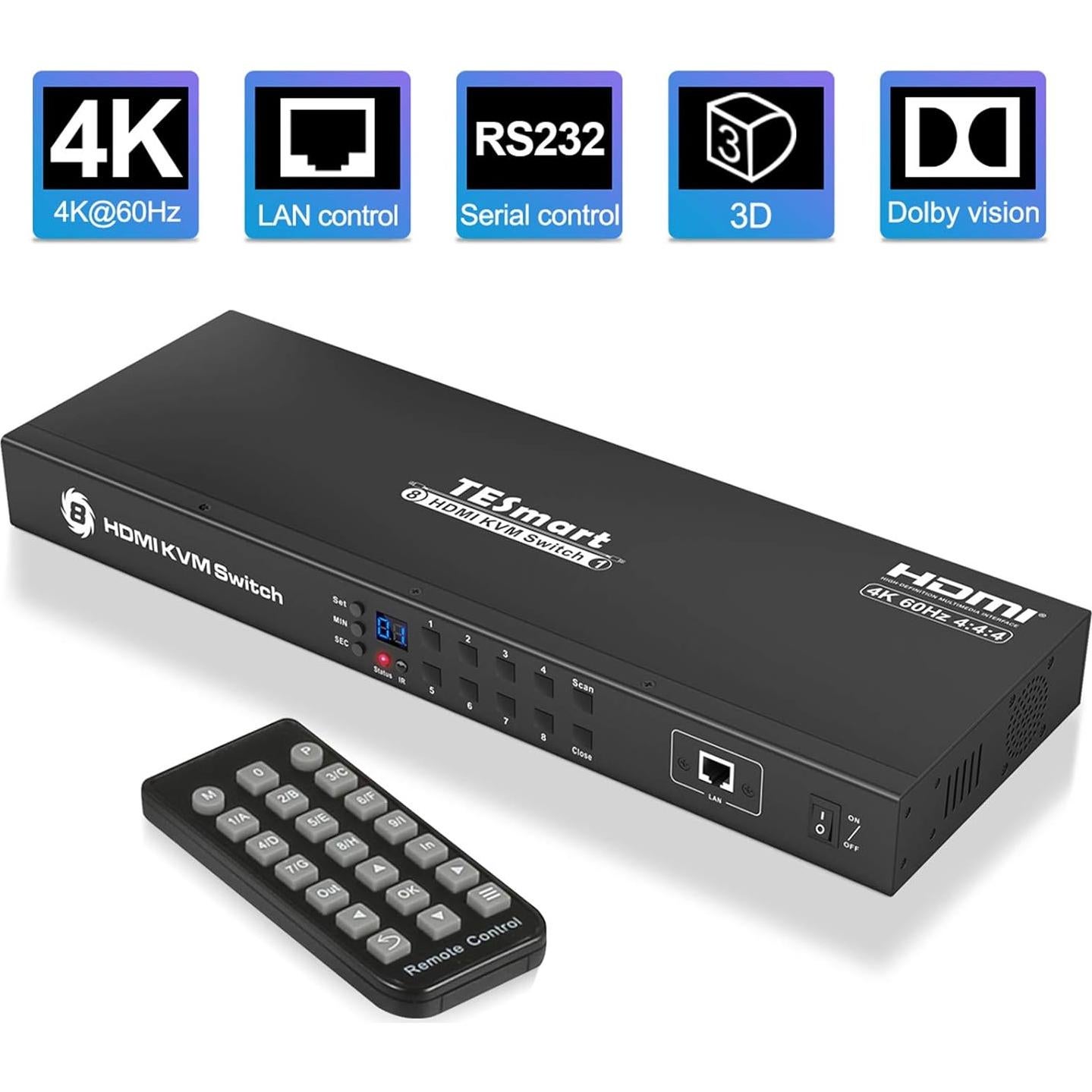 Interruptor KVM HDMI 8 Puertos TESmart 4K@60Hz USB 2.0