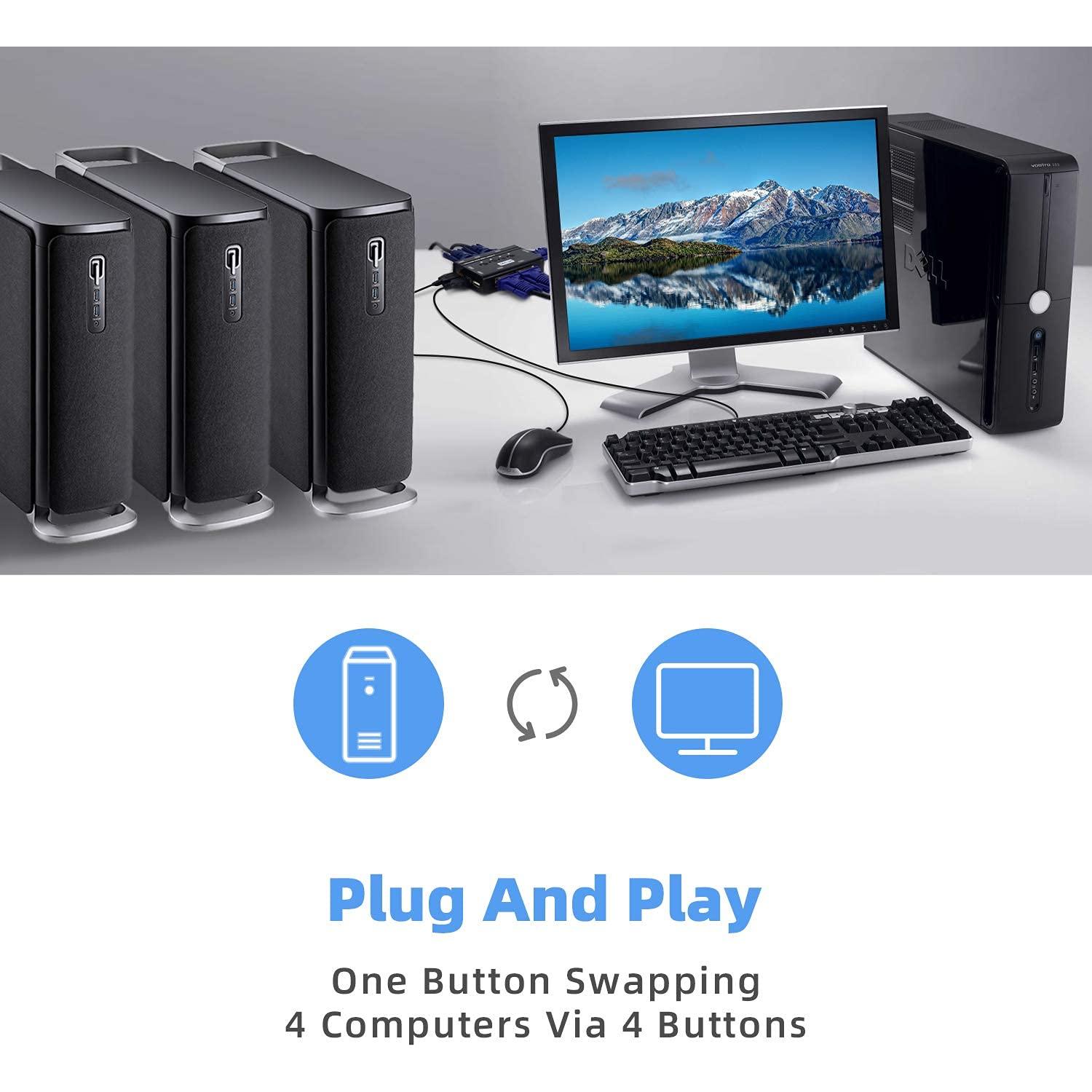 Interruptor KVM USB VGA 4 Puertos TCRAYCH 1920x1440