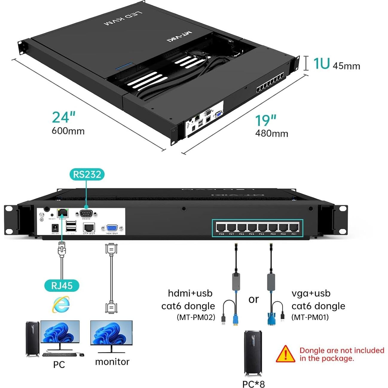 KVM Extensión sobre IP MT-VIKI 8 Puertos Rack 1U 17" LCD