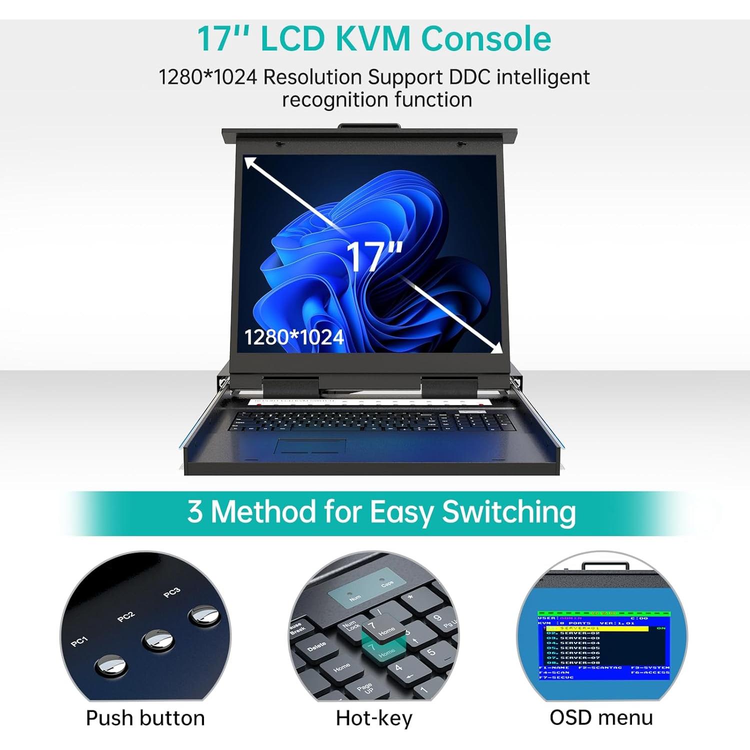 KVM Extensión sobre IP MT-VIKI 8 Puertos Rack 1U 17" LCD