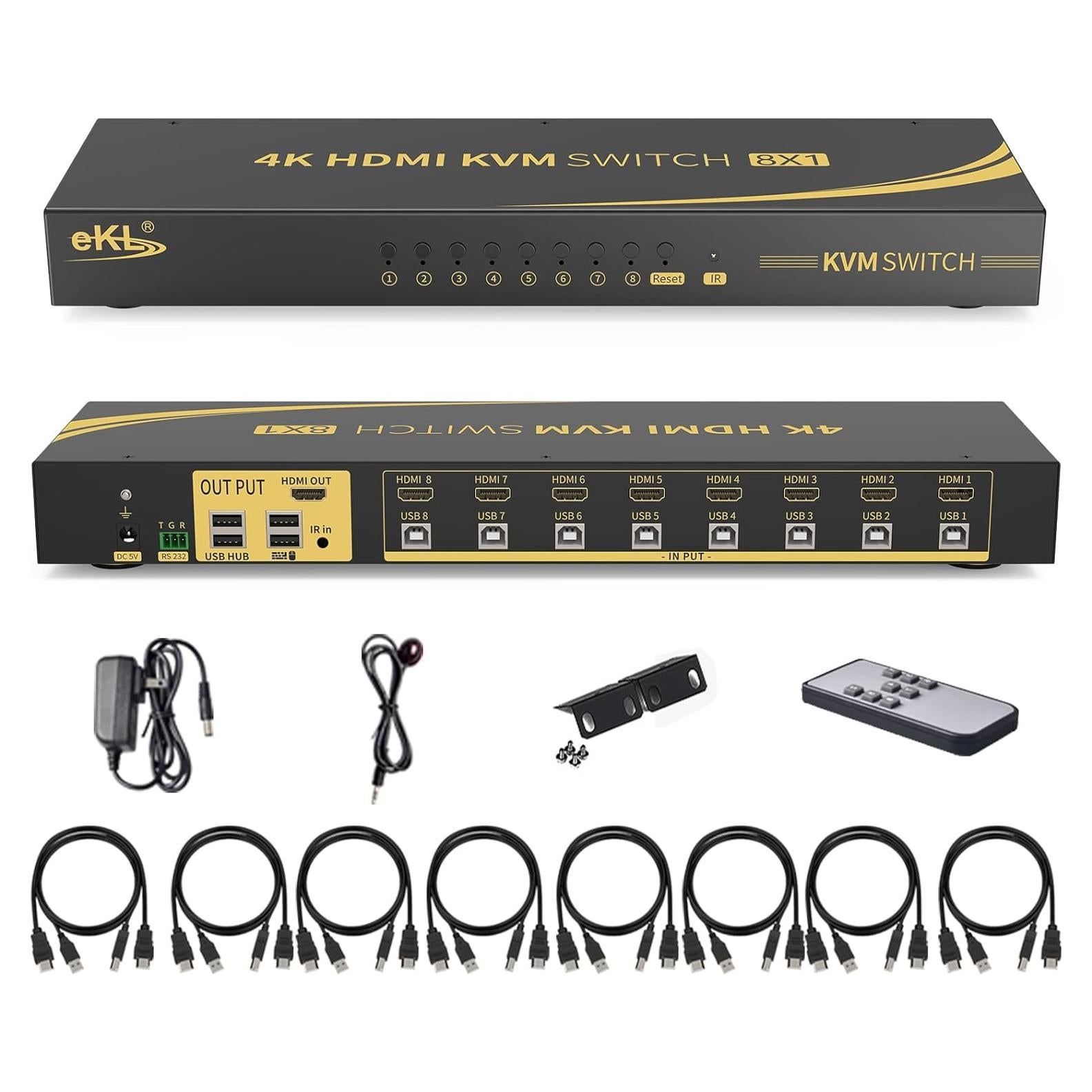 Interruptor KVM HDMI 8 Puertos eKL 4K@30Hz con Cables