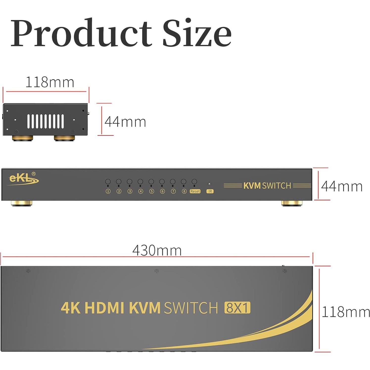 Interruptor KVM HDMI 8 Puertos eKL 4K@30Hz con Cables