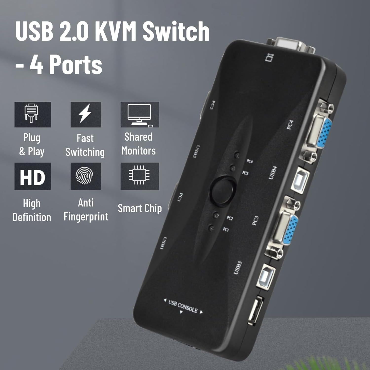 Conmutador KVM 4 Puertos Hilitand USB 2.0 VGA SVGA