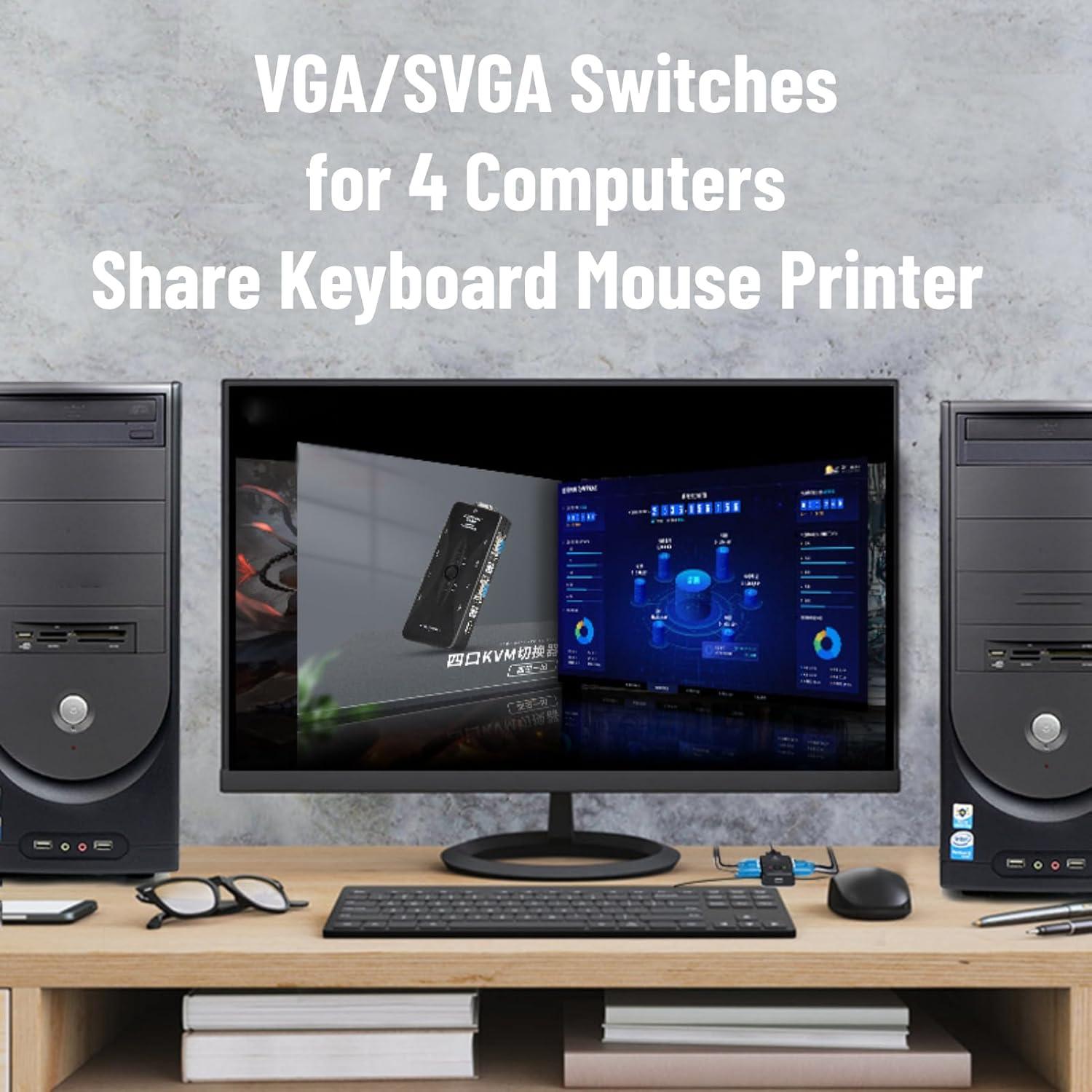 Conmutador KVM 4 Puertos Hilitand USB 2.0 VGA SVGA