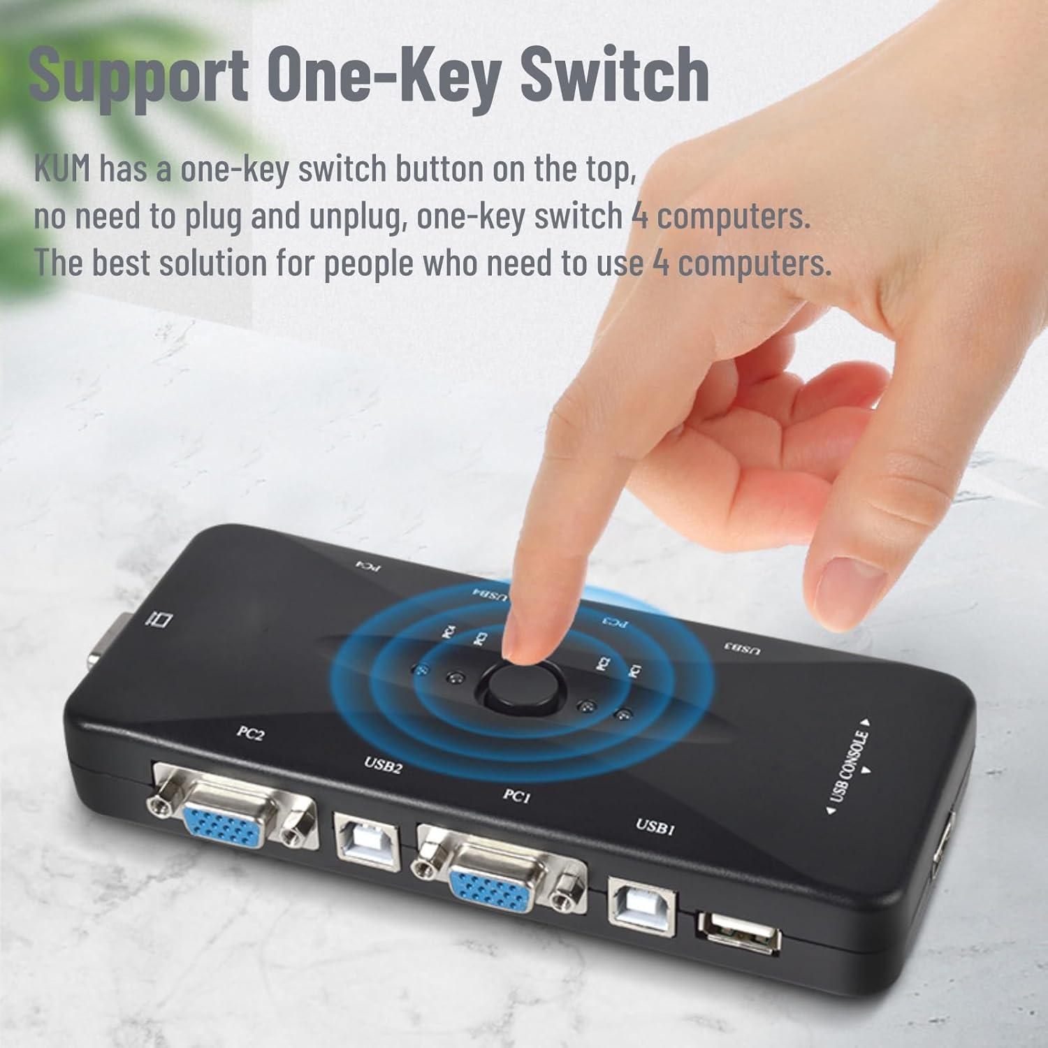 Conmutador KVM 4 Puertos Hilitand USB 2.0 VGA SVGA