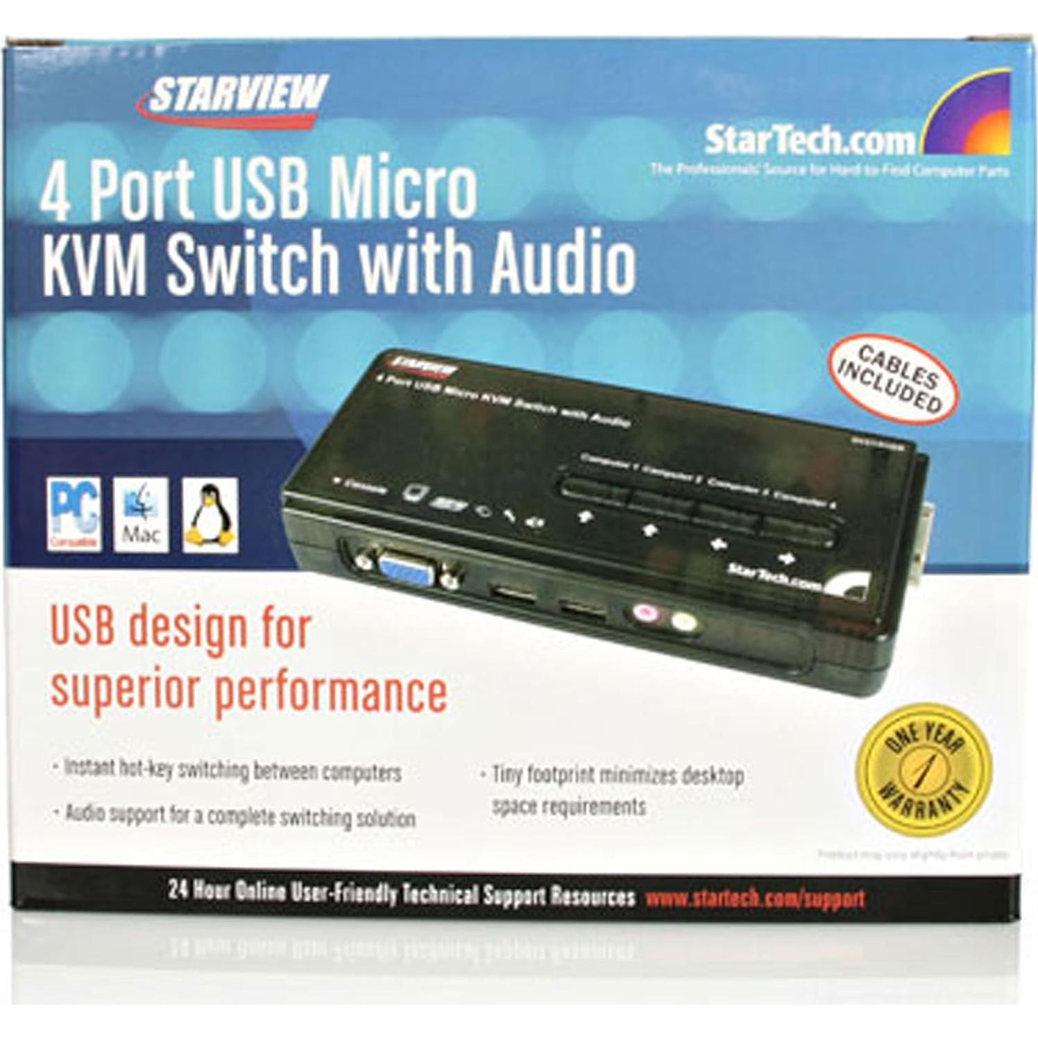 Conmutador KVM USB 4 Puertos StarTech SV411KUSB con Cables