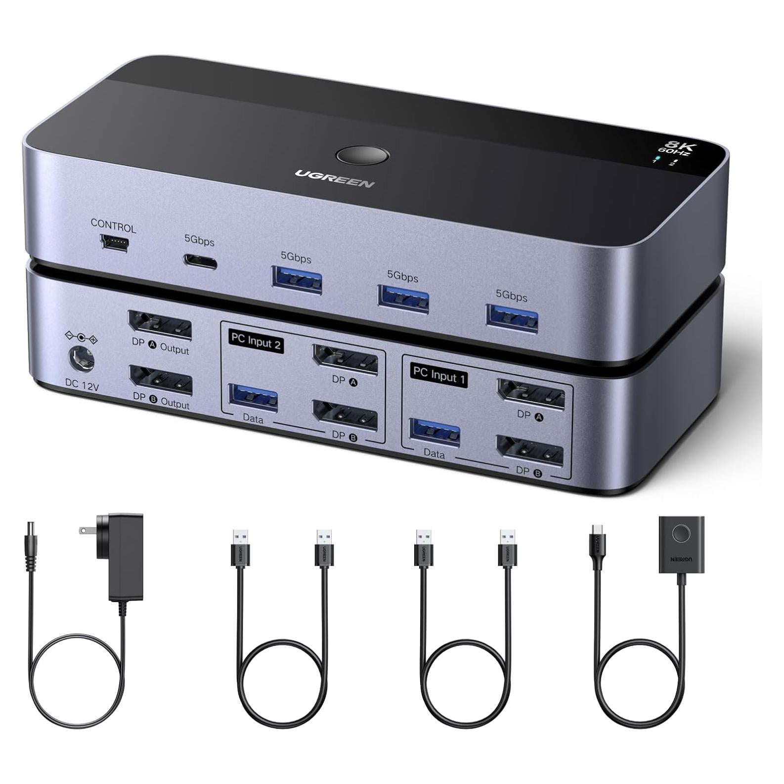 Interruptor KVM UGREEN 8K DisplayPort 2 Monitores 2 PCs