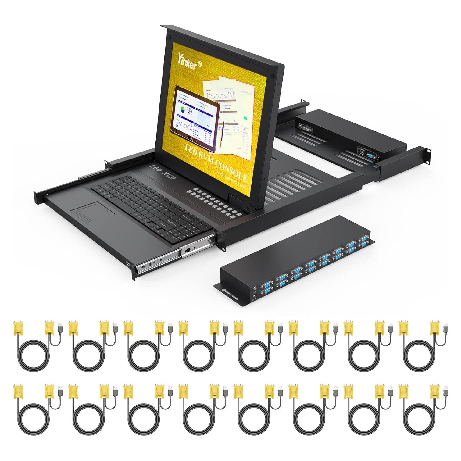Conmutador KVM VGA 16 Puertos Yinker con LCD 17'' Integrado