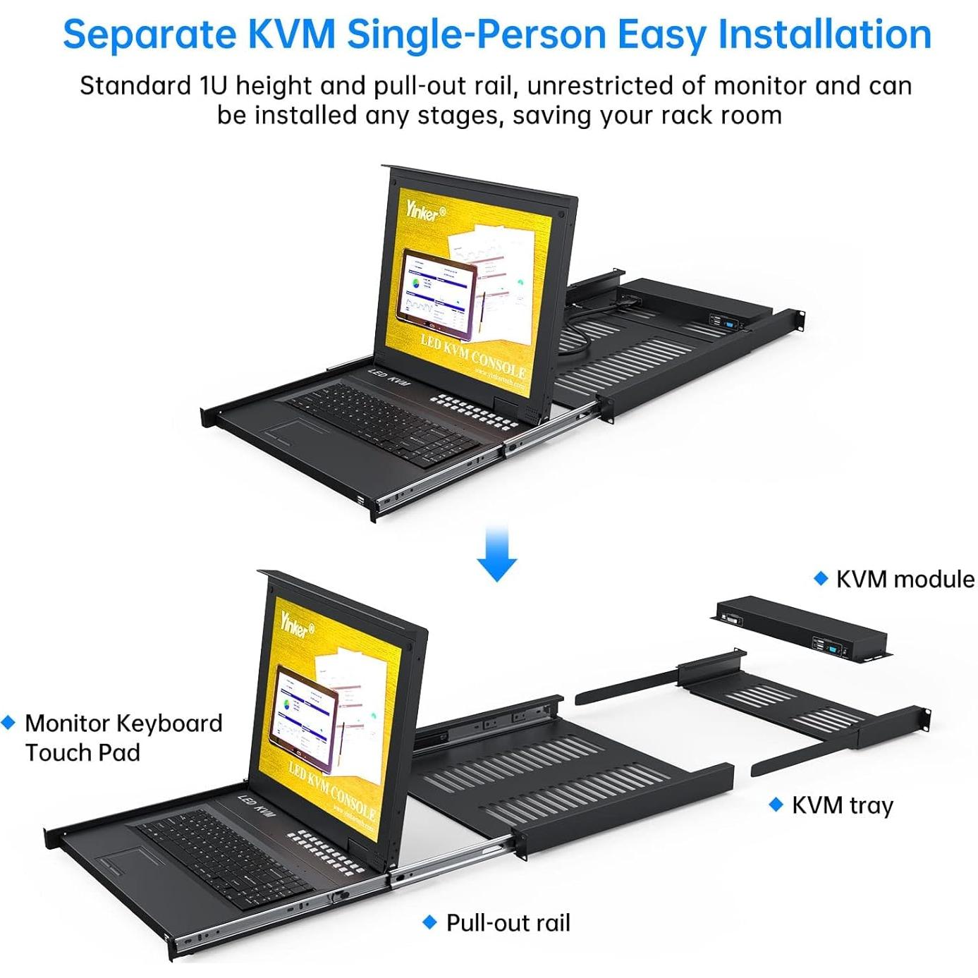 Conmutador KVM VGA 16 Puertos Yinker con LCD 17'' Integrado