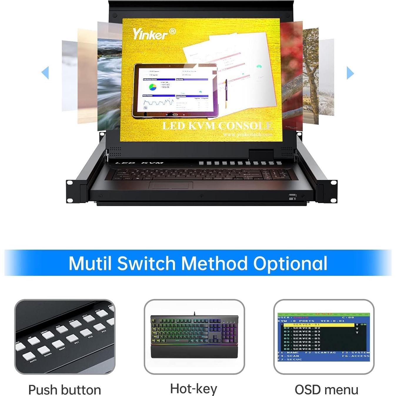 Conmutador KVM VGA 16 Puertos Yinker con LCD 17'' Integrado