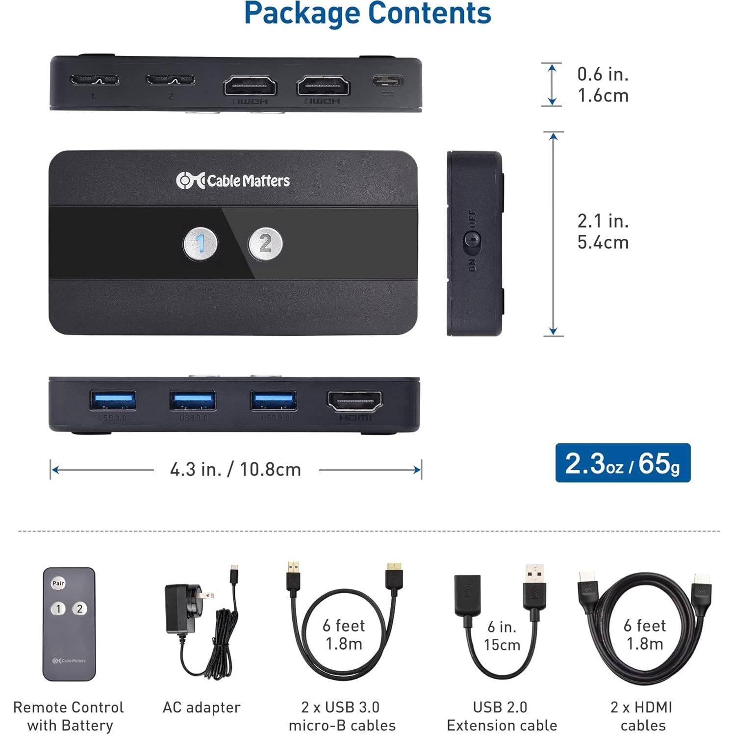 Interruptor KVM USB 3.0 HDMI 4K 60Hz Cable Matters