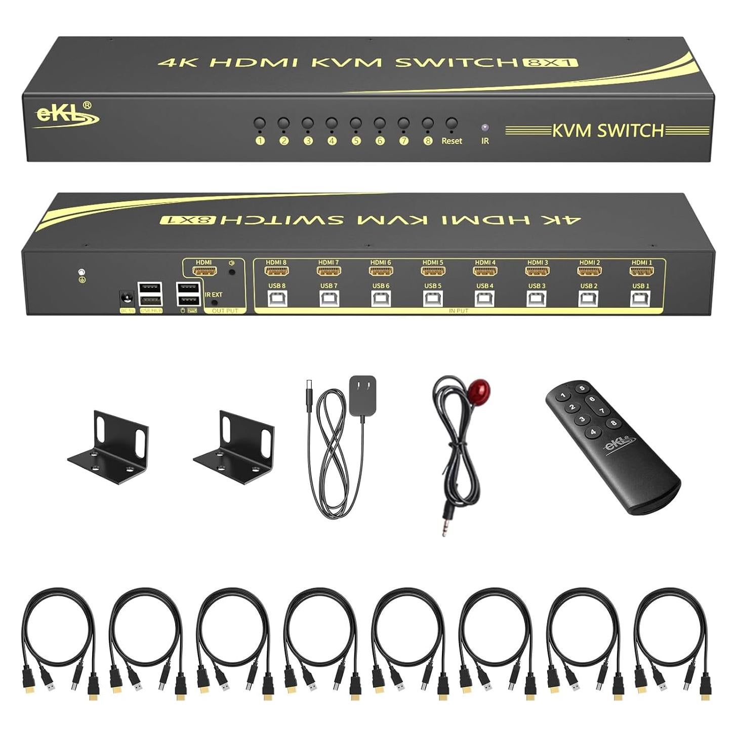 Interruptor KVM HDMI 8 Puertos eKL 4K 60Hz con Audio 3.5mm