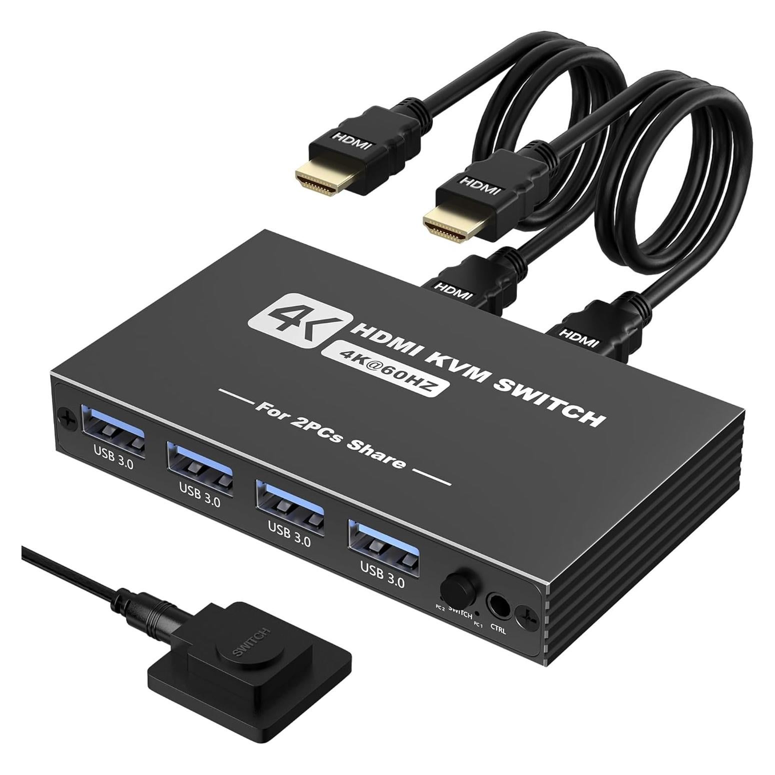 Interruptor KVM HDMI USB 3.0 Aoyvsktv 1 Monitor 2 PCs 4K 60Hz