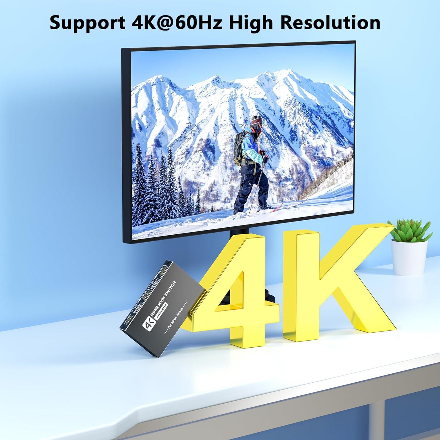 Interruptor KVM HDMI USB 3.0 Aoyvsktv 1 Monitor 2 PCs 4K 60Hz