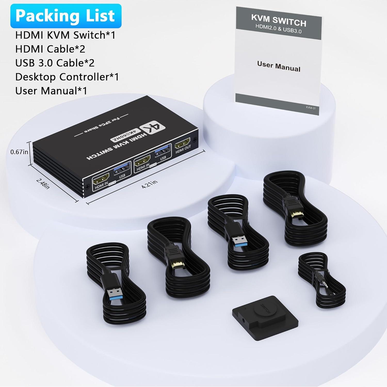 Interruptor KVM HDMI USB 3.0 Aoyvsktv 1 Monitor 2 PCs 4K 60Hz