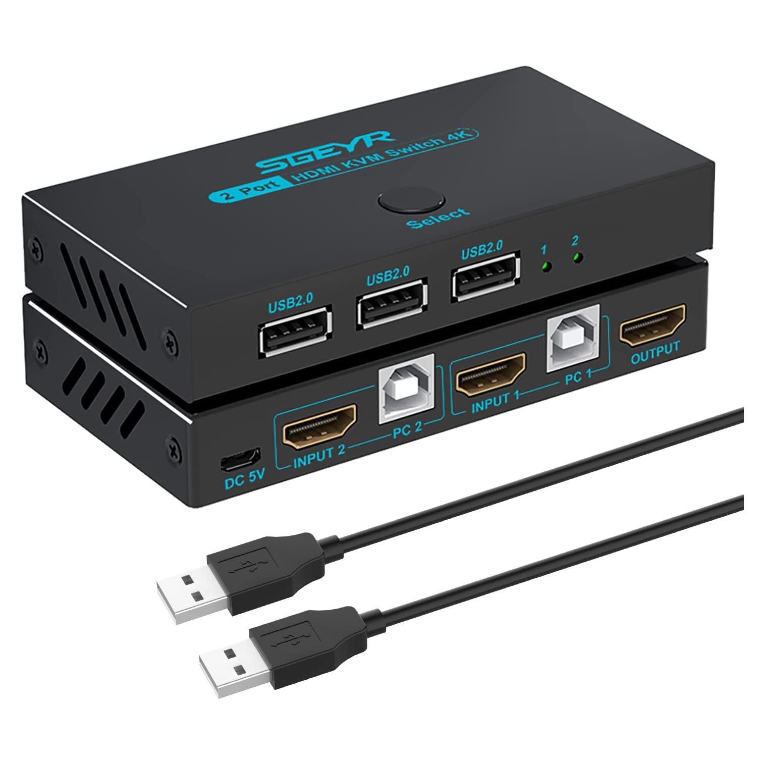 Interruptor KVM HDMI 2 Puertos SGEYR con 3 HUB USB 2.0 4K