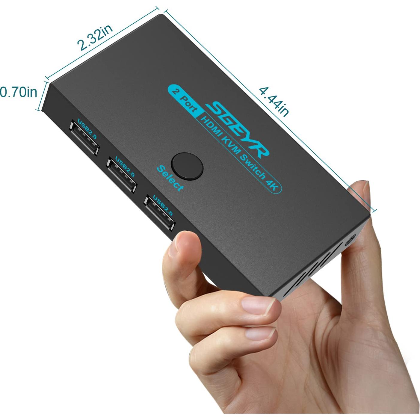 Interruptor KVM HDMI 2 Puertos SGEYR con 3 HUB USB 2.0 4K