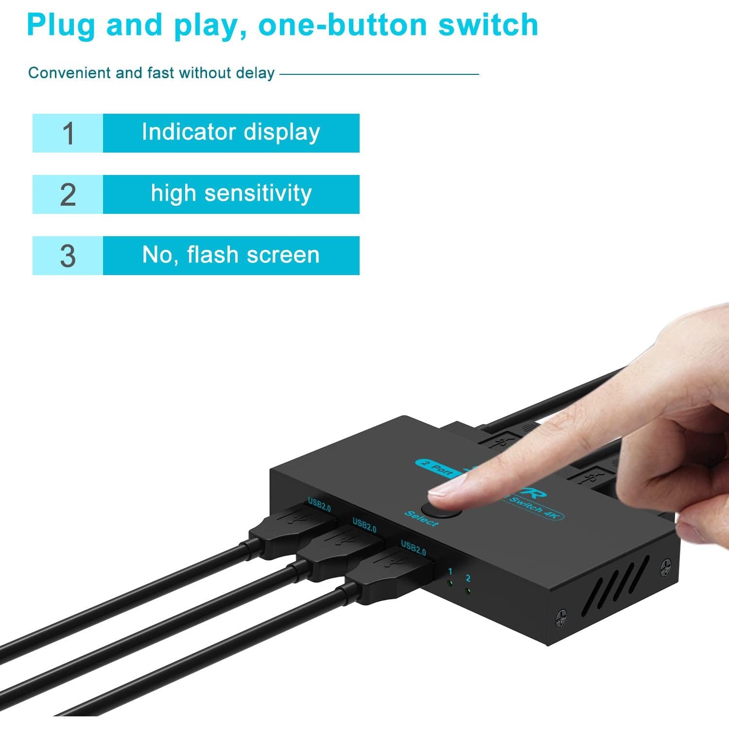 Interruptor KVM HDMI 2 Puertos SGEYR con 3 HUB USB 2.0 4K