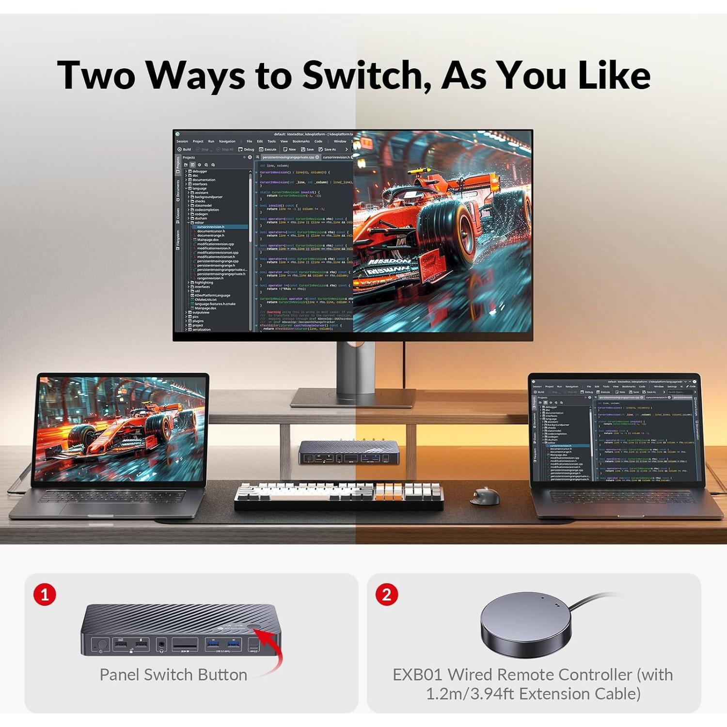 Switch KVM AV Access KD-E20 para 2 Monitores y 2 Laptops 4K