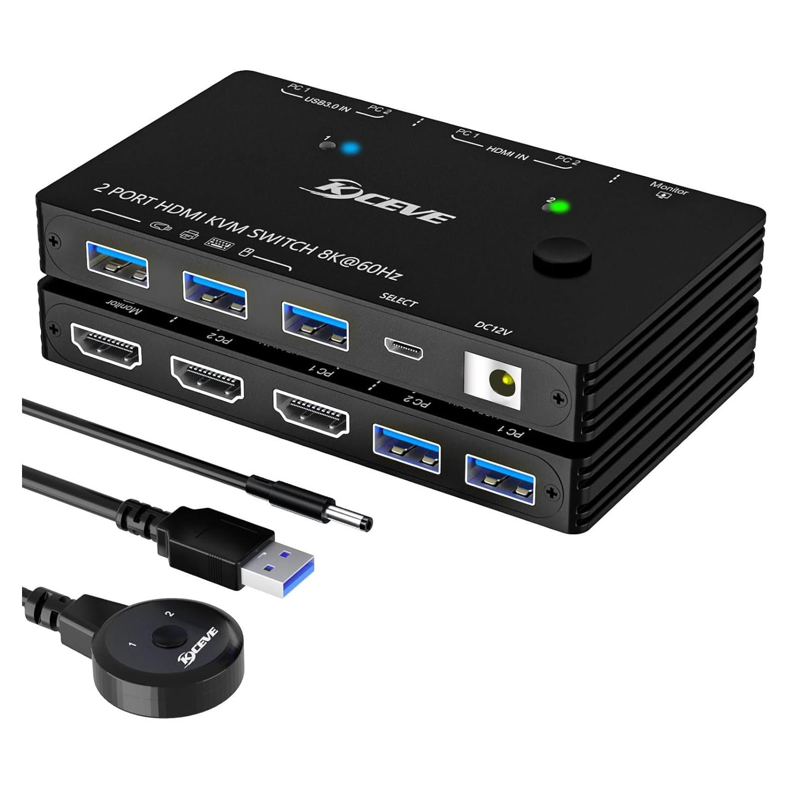 Interruptor KVM HDMI ANXQQ 2 Puertos 8K@60Hz para 2 Computadoras