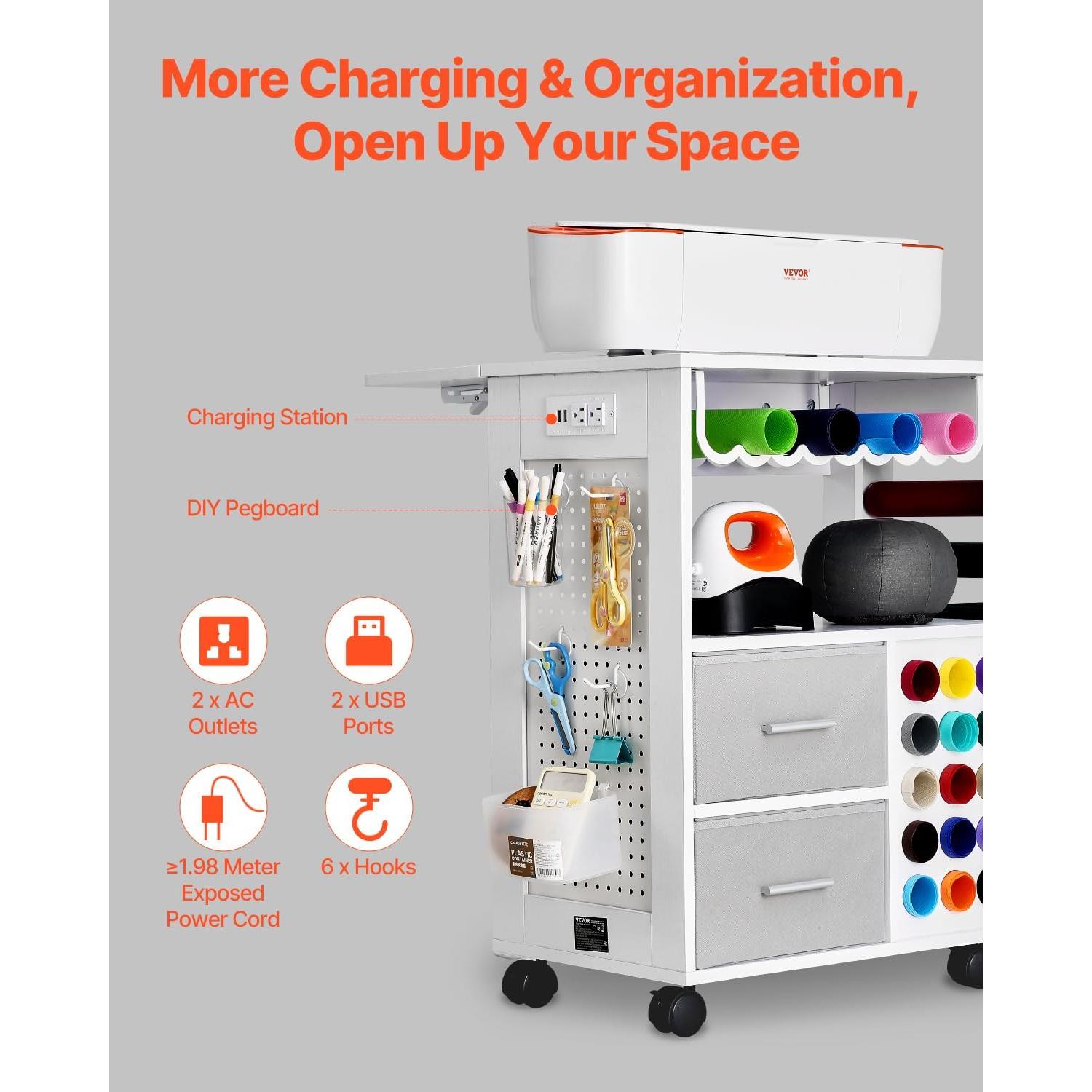 Carro de Manualidades Rodante VEVOR con Estación de Carga