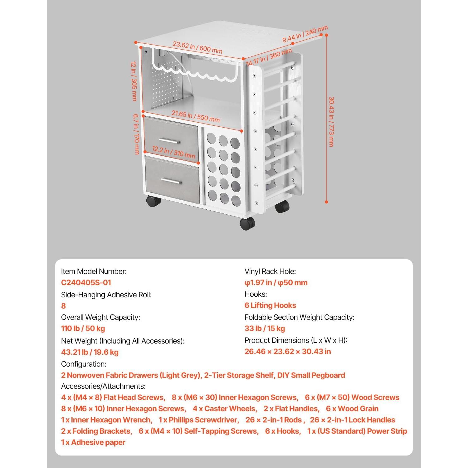 Carro de Manualidades Rodante VEVOR con Estación de Carga