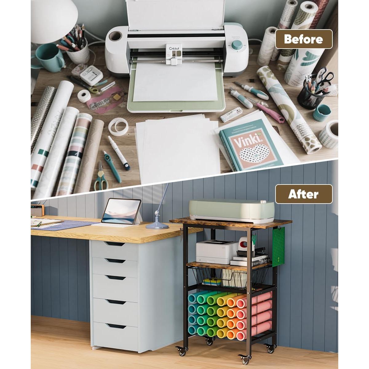 Carro de Manualidades Queension Negro con Ruedas y 24 Soportes