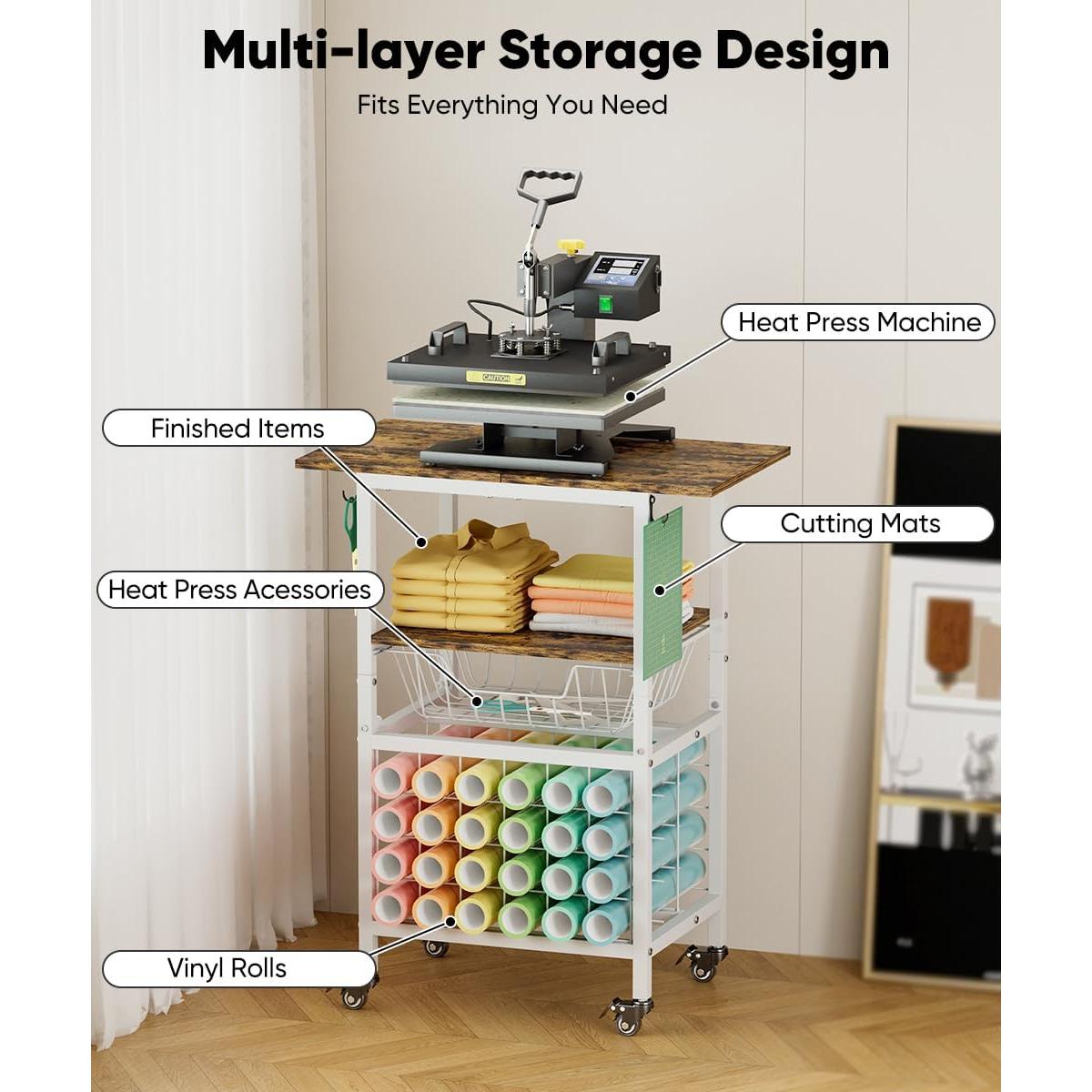 Carro de Prensa Térmica Móvil Ardier 3 Niveles Blanco