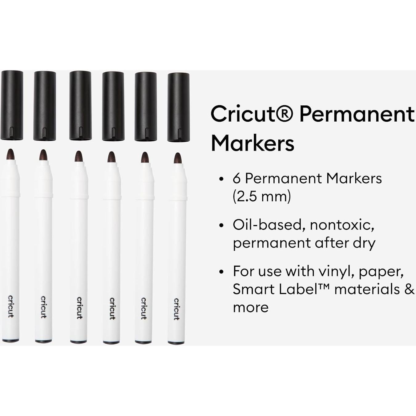 Marcadores Permanentes Cricut 2.5 mm Negro - Paquete de 6