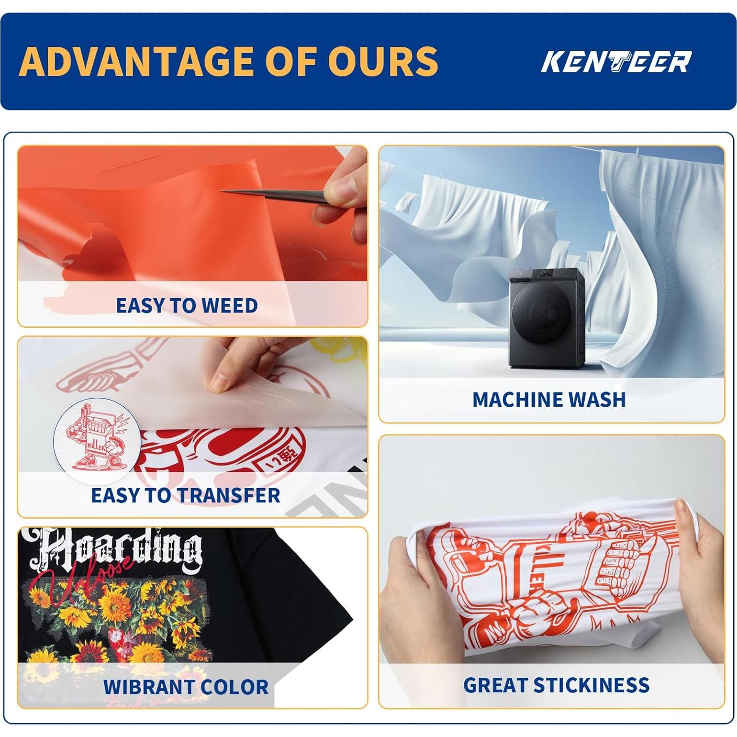 Vinilo de Transferencia de Calor Kenteer 42 Hojas 30x25 cm 13 Colores