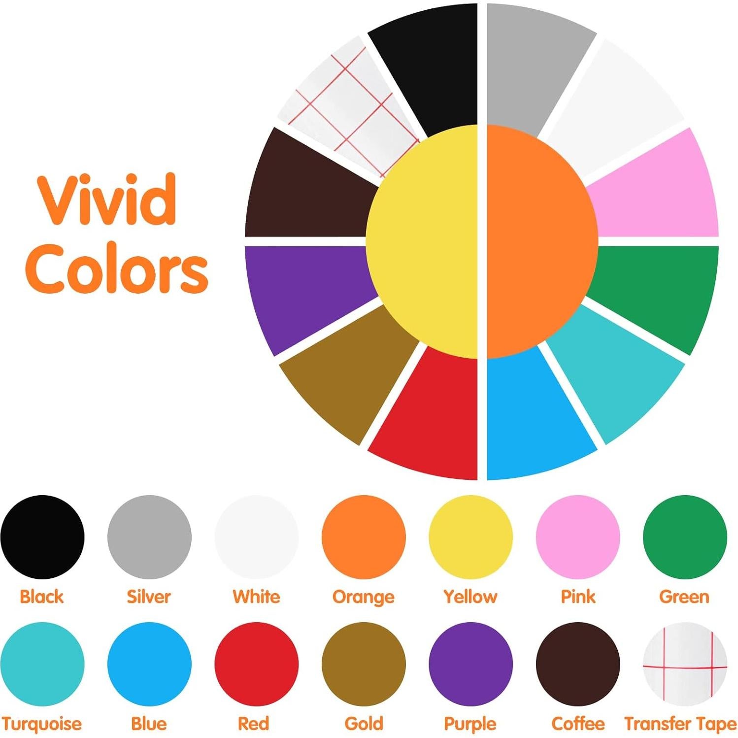 Rollos de Vinilo Permanente HTVRONT 30.48 cm x 0.91 m 13 Colores