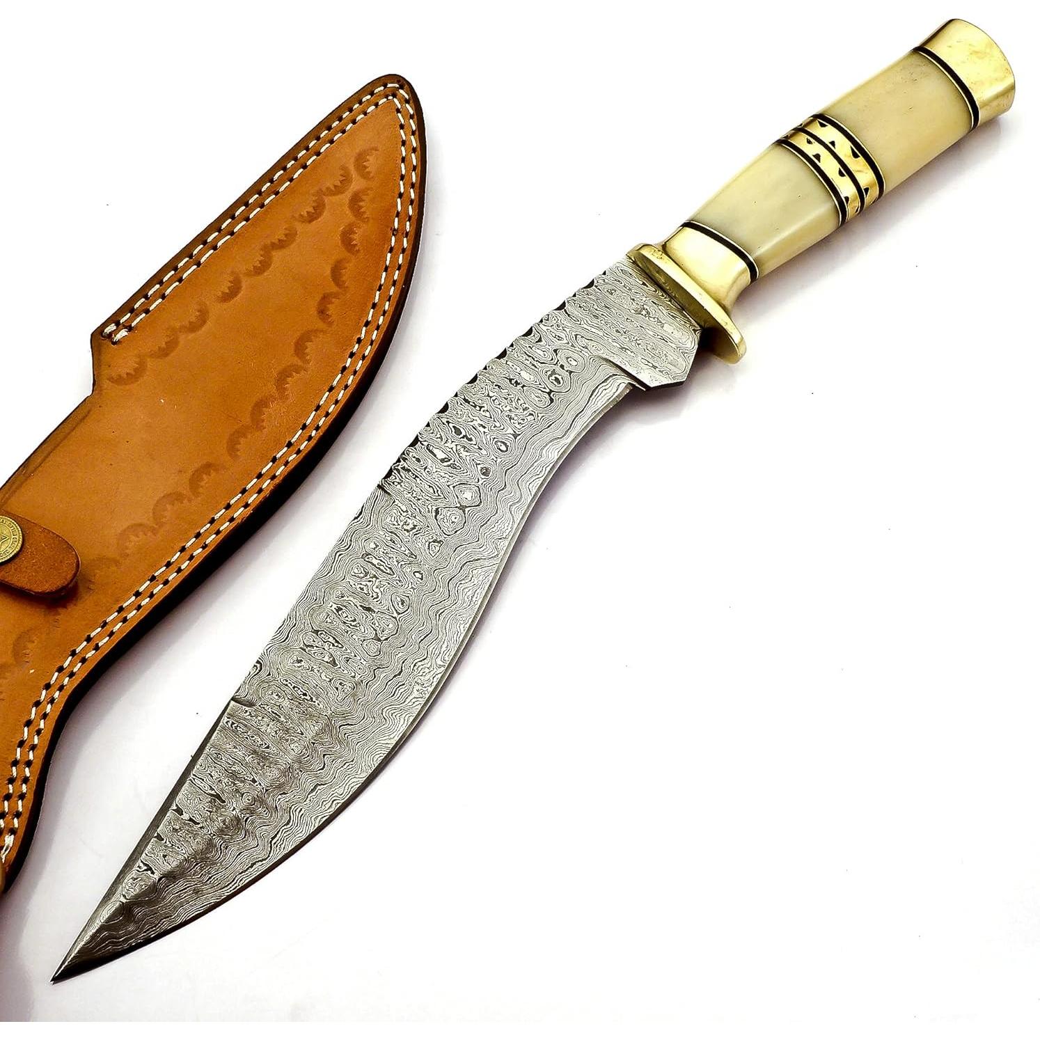 Cuchillo Kukri Nooraki Hecho a Mano 44.4 cm Damasco Hueso