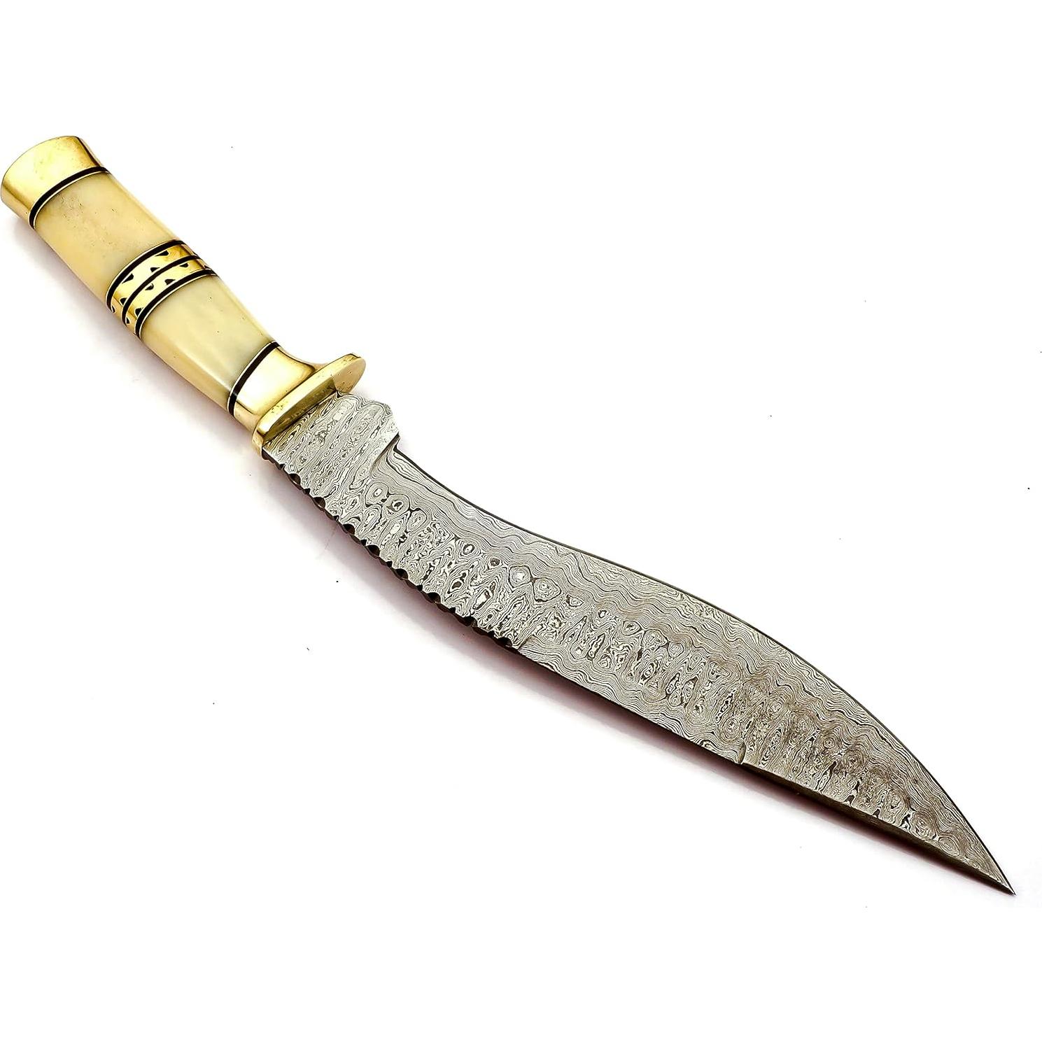 Cuchillo Kukri Nooraki Hecho a Mano 44.4 cm Damasco Hueso
