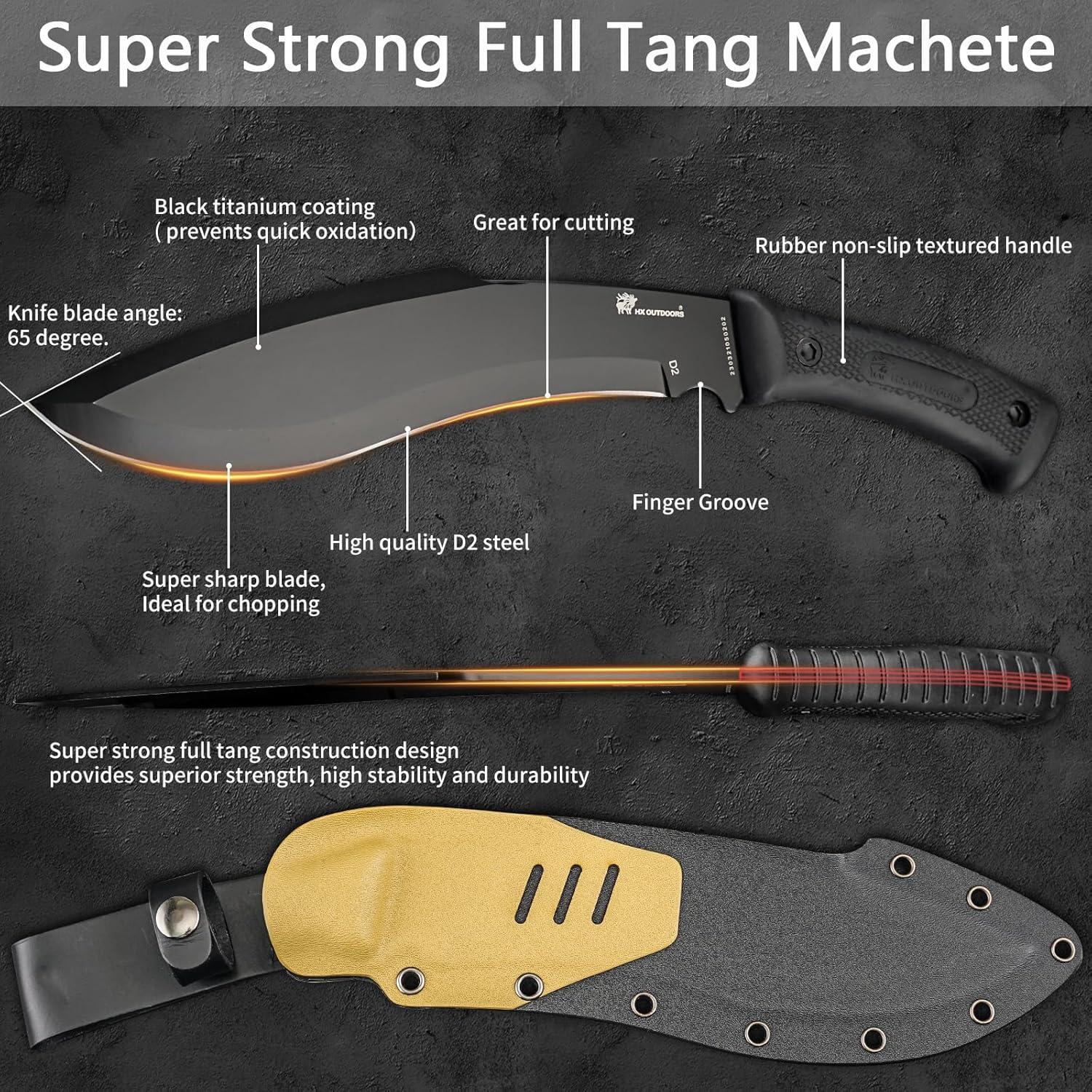 Machete Kukri HX Outdoors D292-1 21 cm Acero D2 Negro