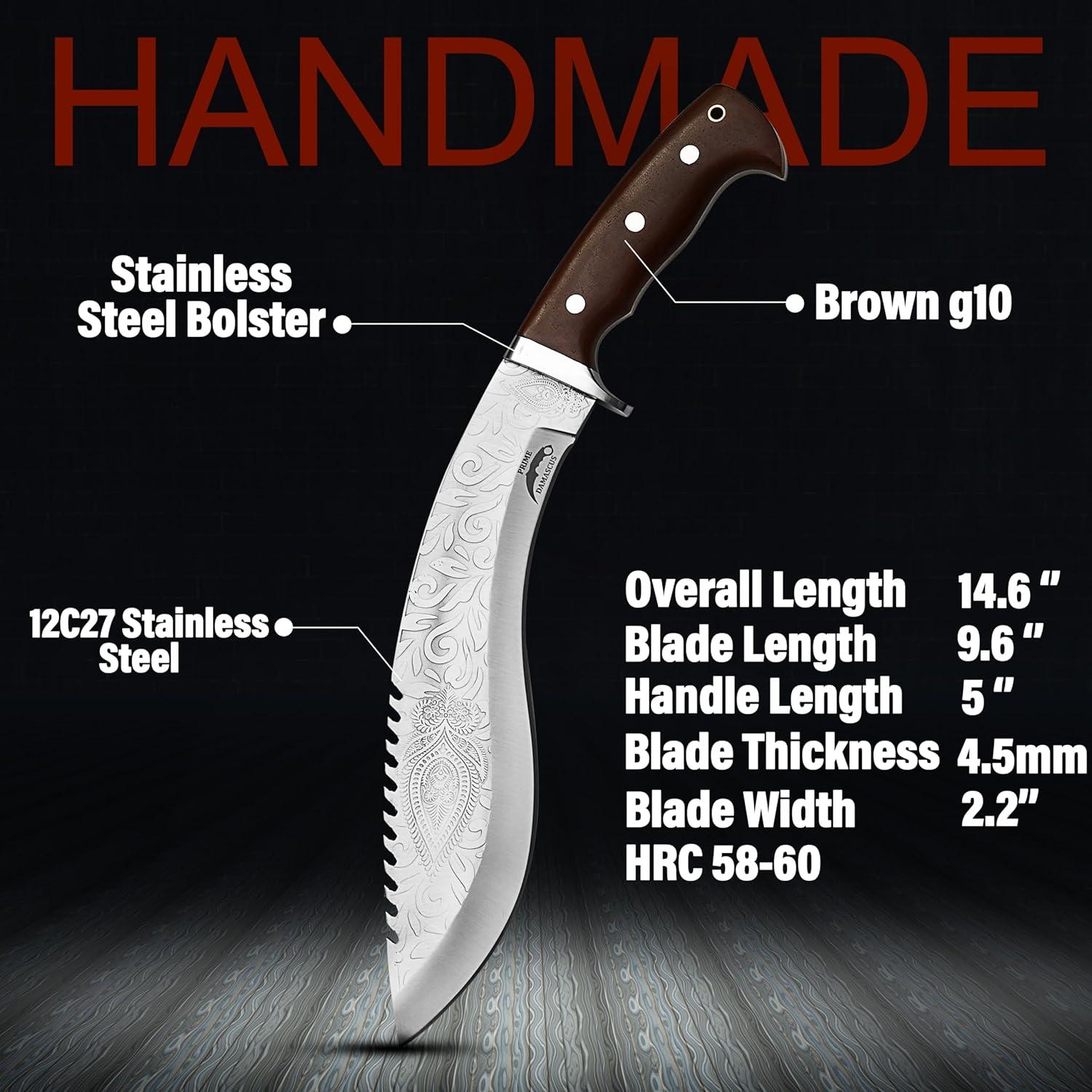 Cuchillo Kukri Prime Damascus 37.1 cm con Funda - Acero Inoxidable