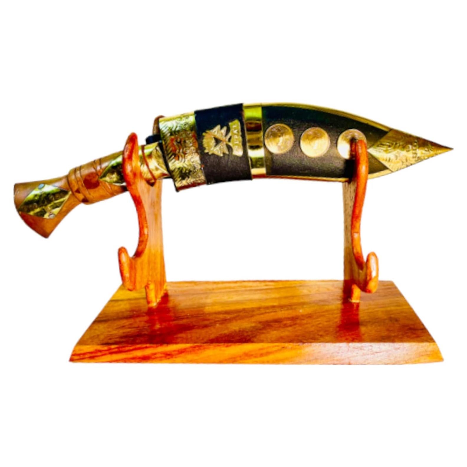 Cuchillo Kukri Gorkha Art Deco 16.5 cm con soporte madera