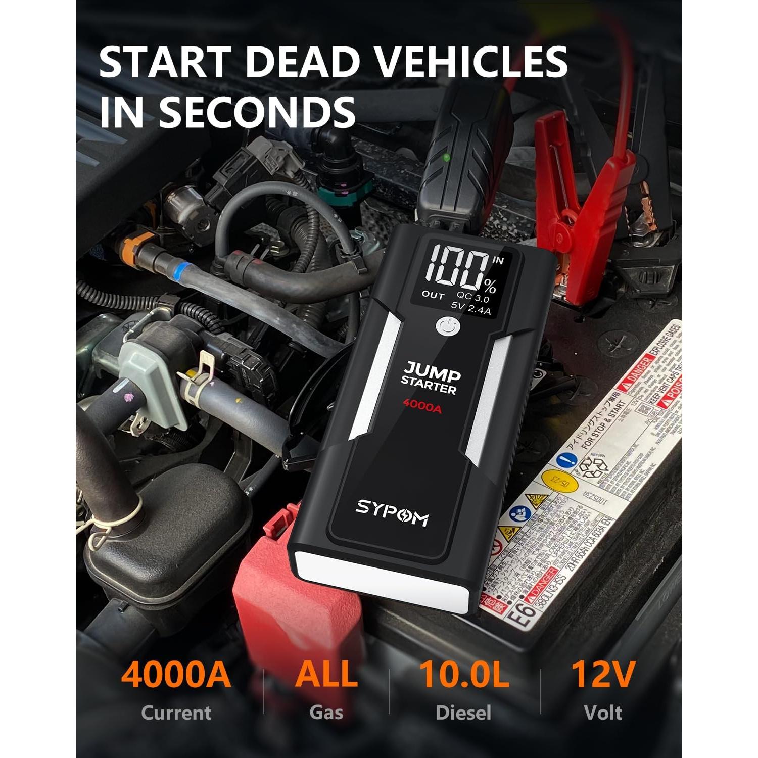 Arrancador de Salto Portátil SYPOM 4000A 12V con USB y LED