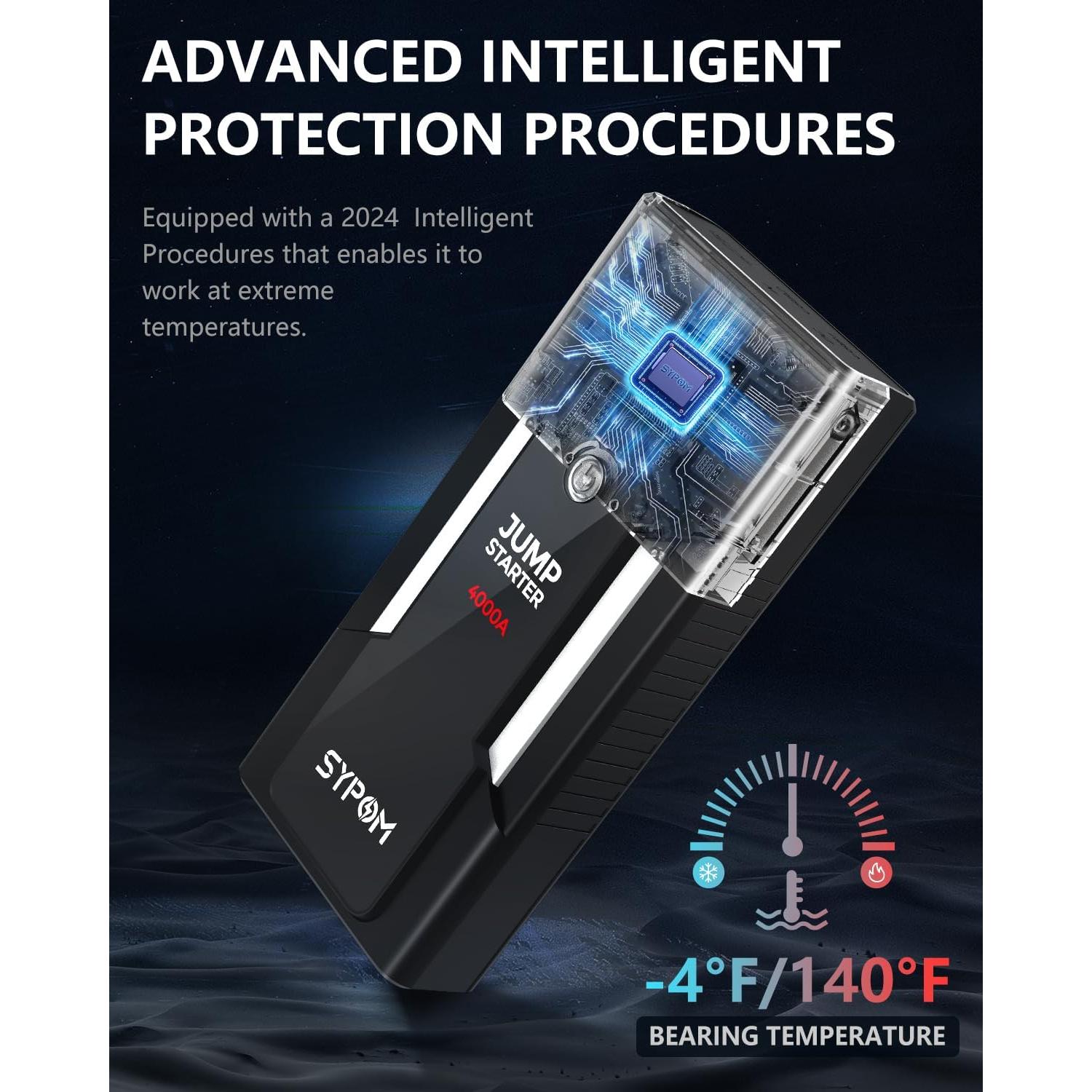 Arrancador de Salto Portátil SYPOM 4000A 12V con USB y LED